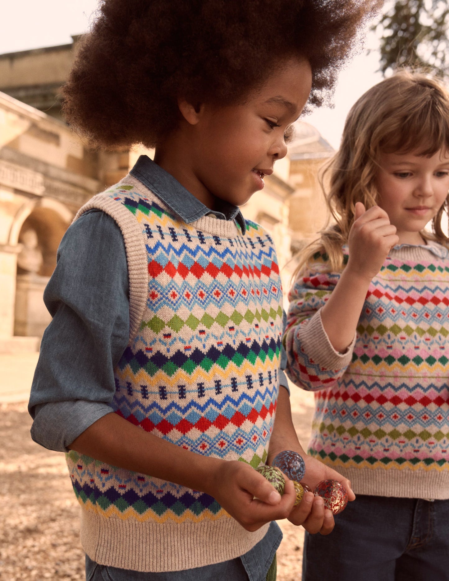 Fair-Isle-Pullunder-Hellbeige Meliert, Fair-Isle-Muster