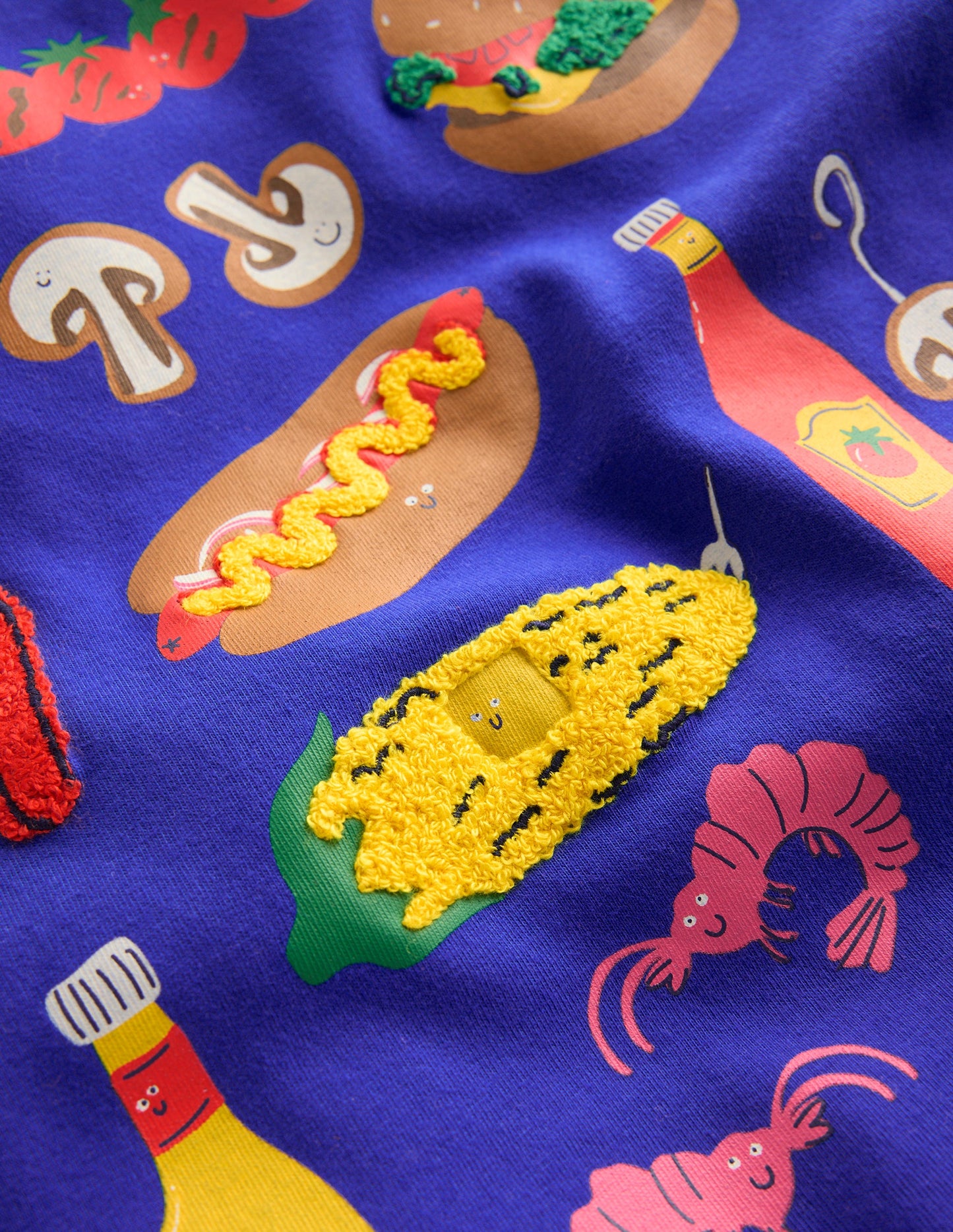 Short Sleeve Appliqué T-shirt-Bright Blue BBQ