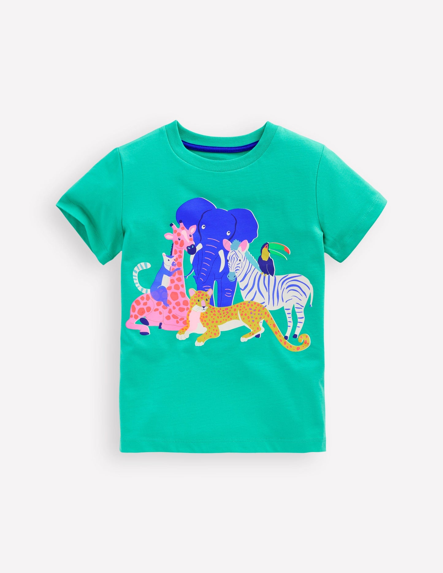 T-shirt manches courtes à imprimé riso-Animaux de la jungle bleu aigue-marine