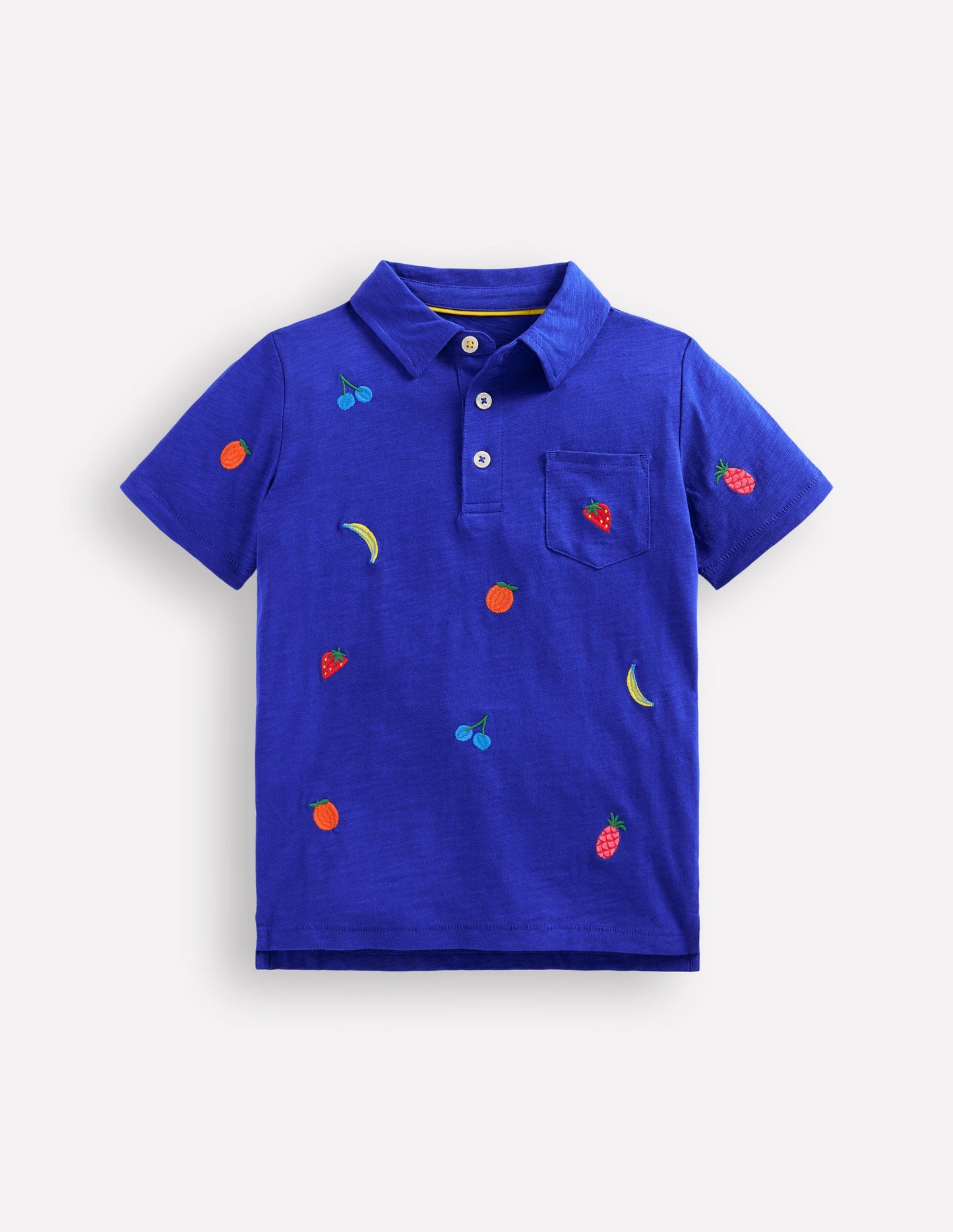 Embroidered Slub Polo Shirt-Fruit Embroidery