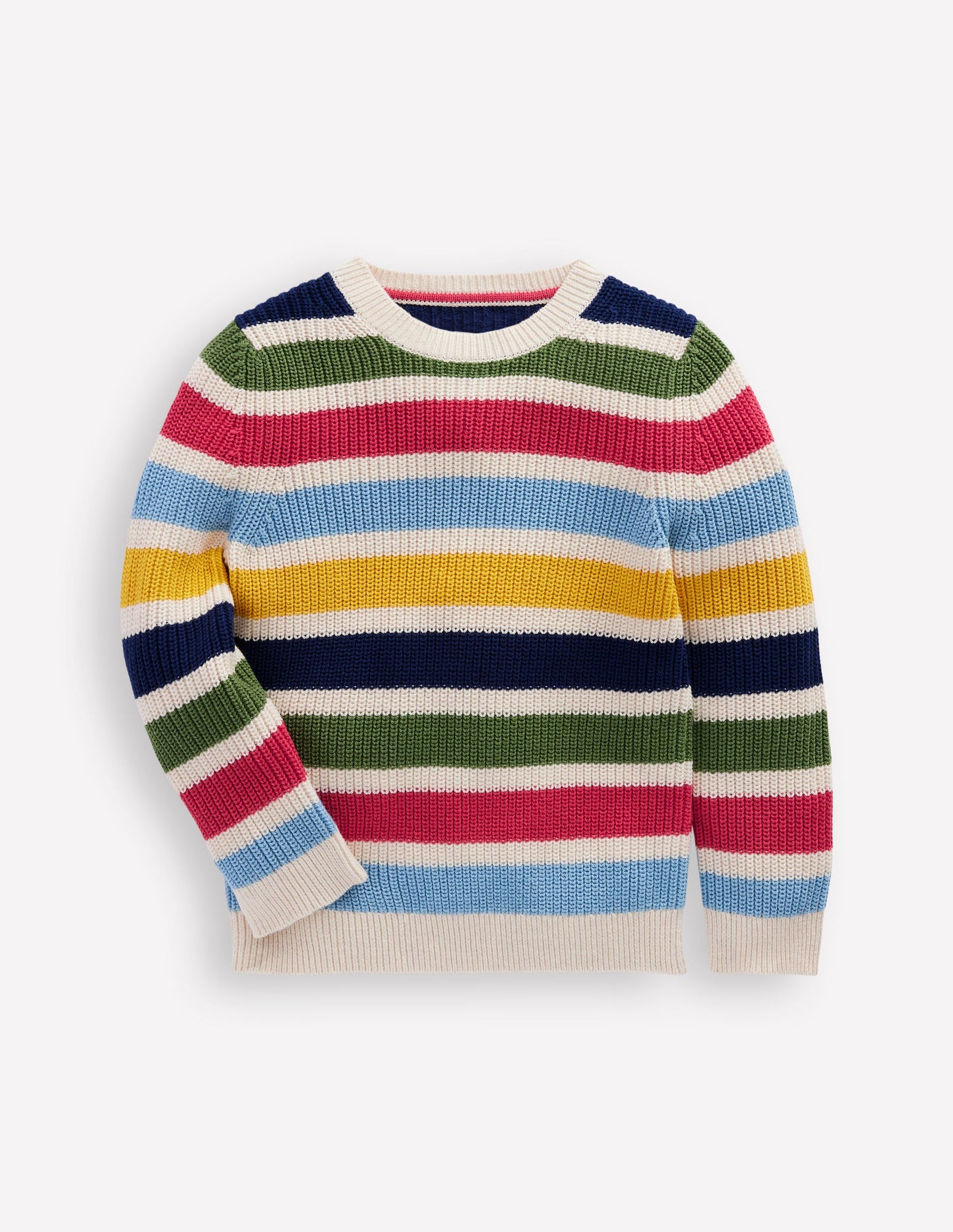 Baumwollpullover für den Alltag-Ackerbohnengrün/Pink, Gestreift