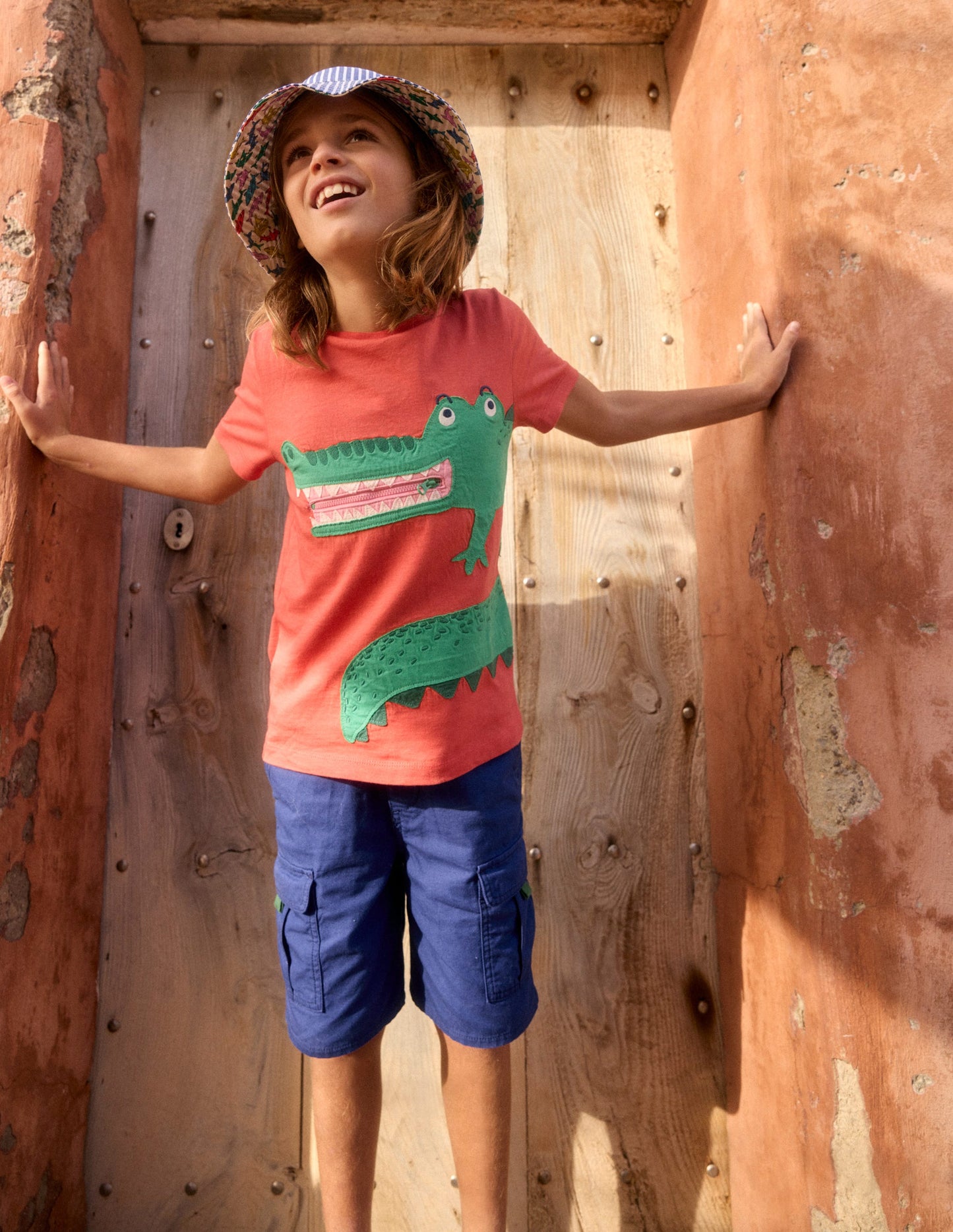 T-Shirt mit Reißverschlussapplikation-Ofenorange Krokodil