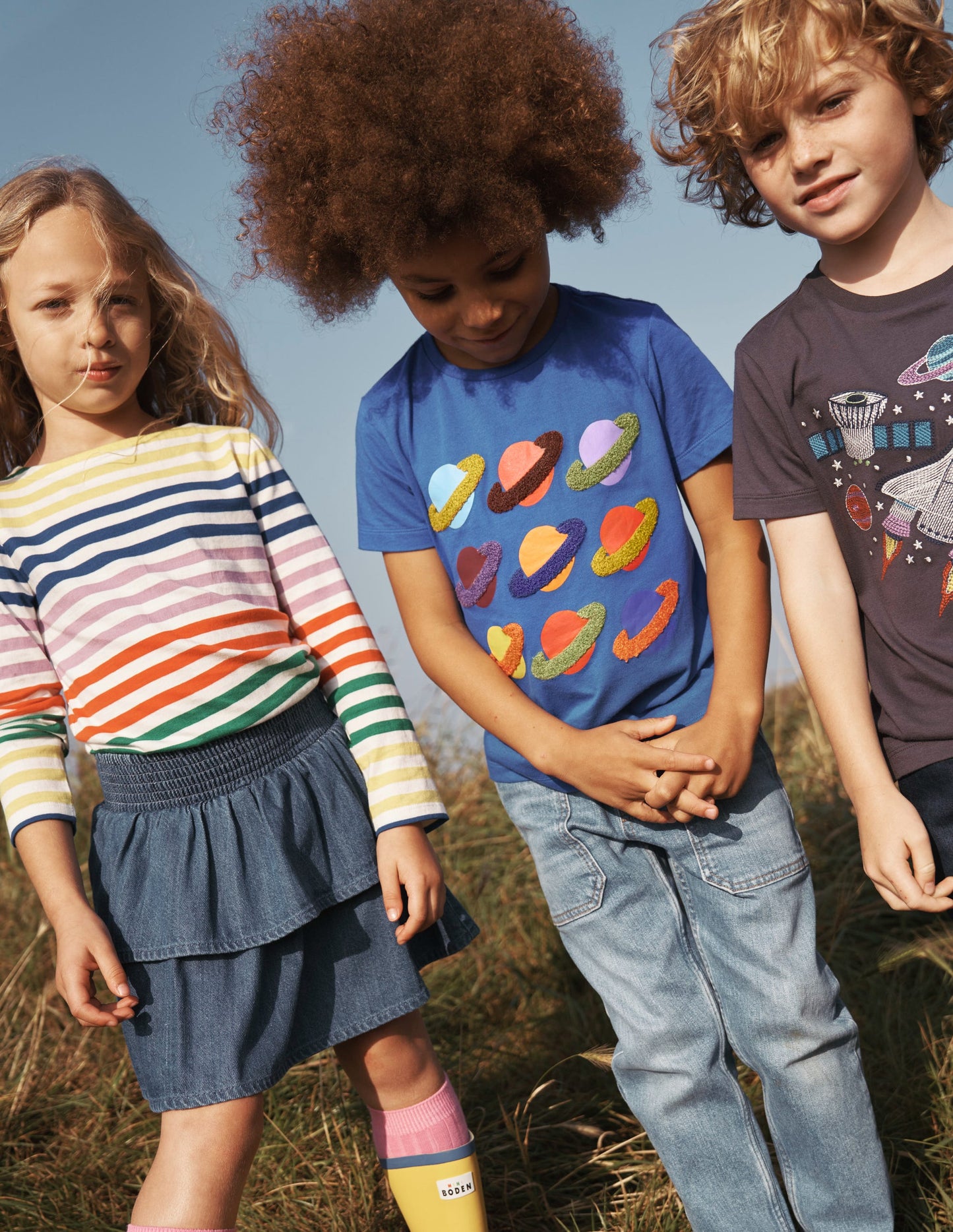 Bouclé-T-Shirt-Eisvogel Blau Weltall