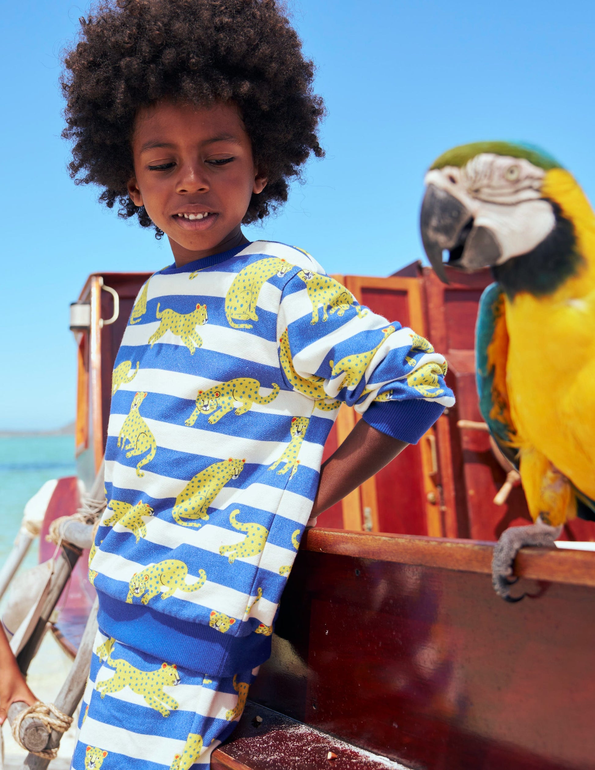 Bedrucktes Sweatshirt-Leuchtendes Blau Leopard Streifen-1