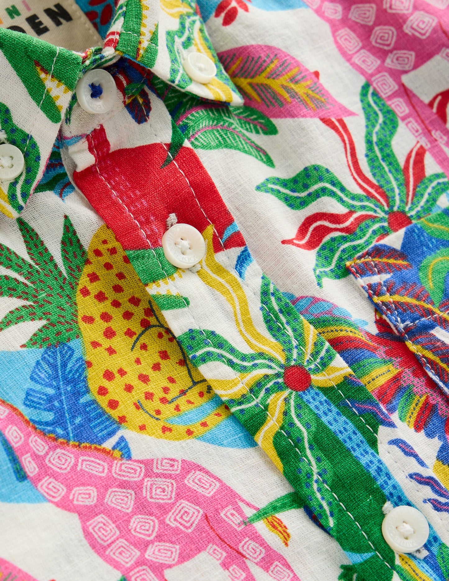 Chemise en coton et lin-Jungle multi ivoire