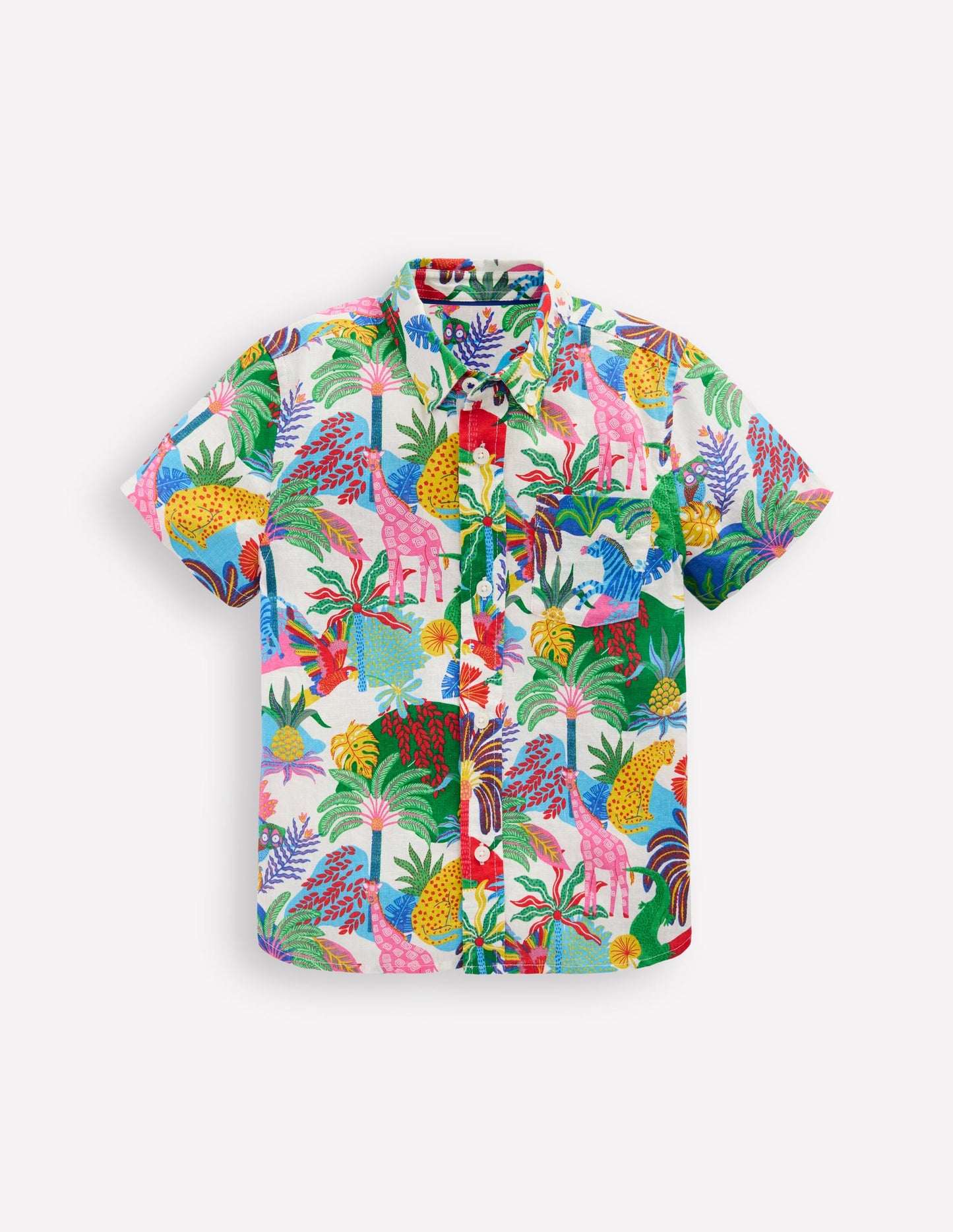 Chemise en coton et lin-Jungle multi ivoire