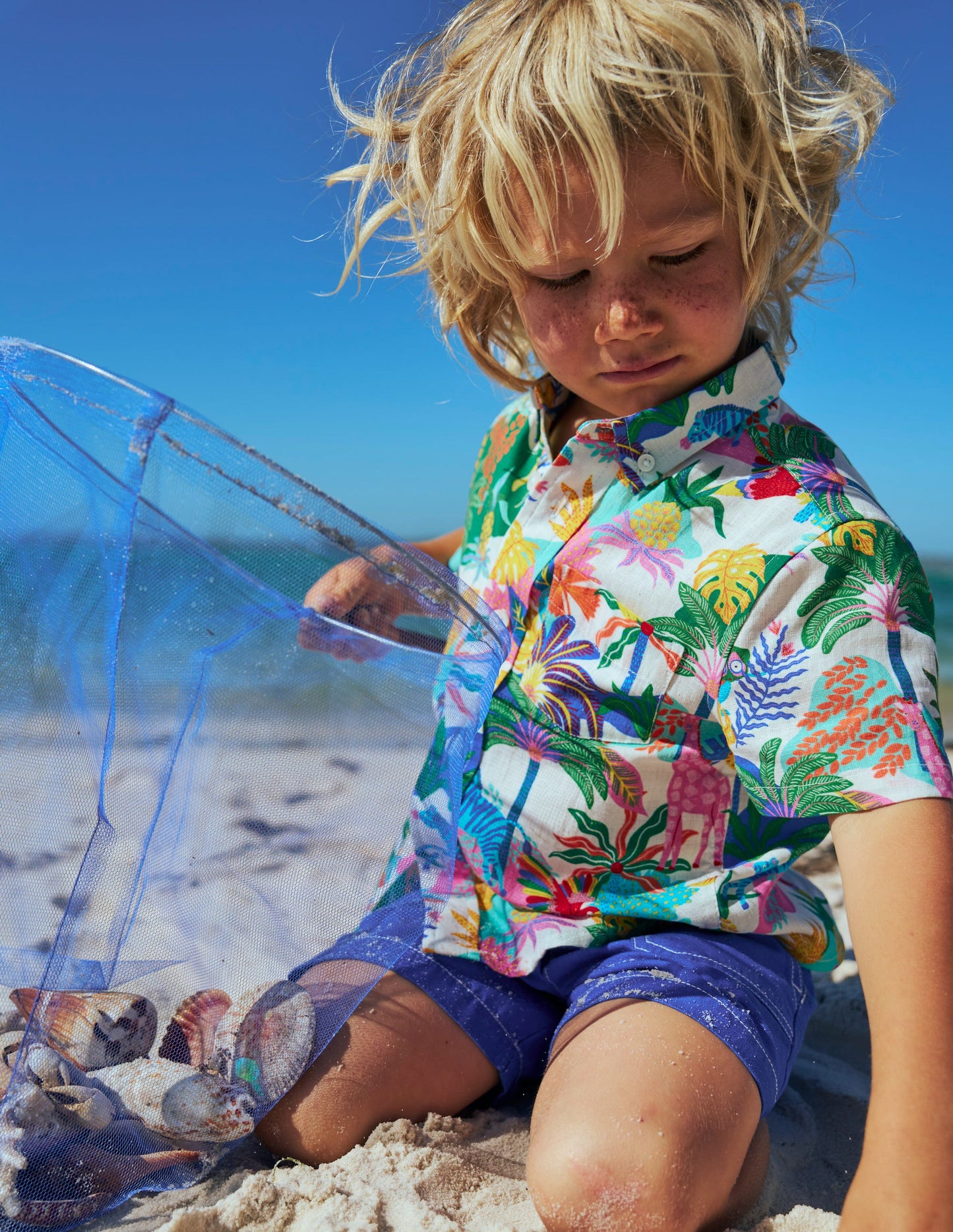 Chemise en coton et lin-Jungle multi ivoire