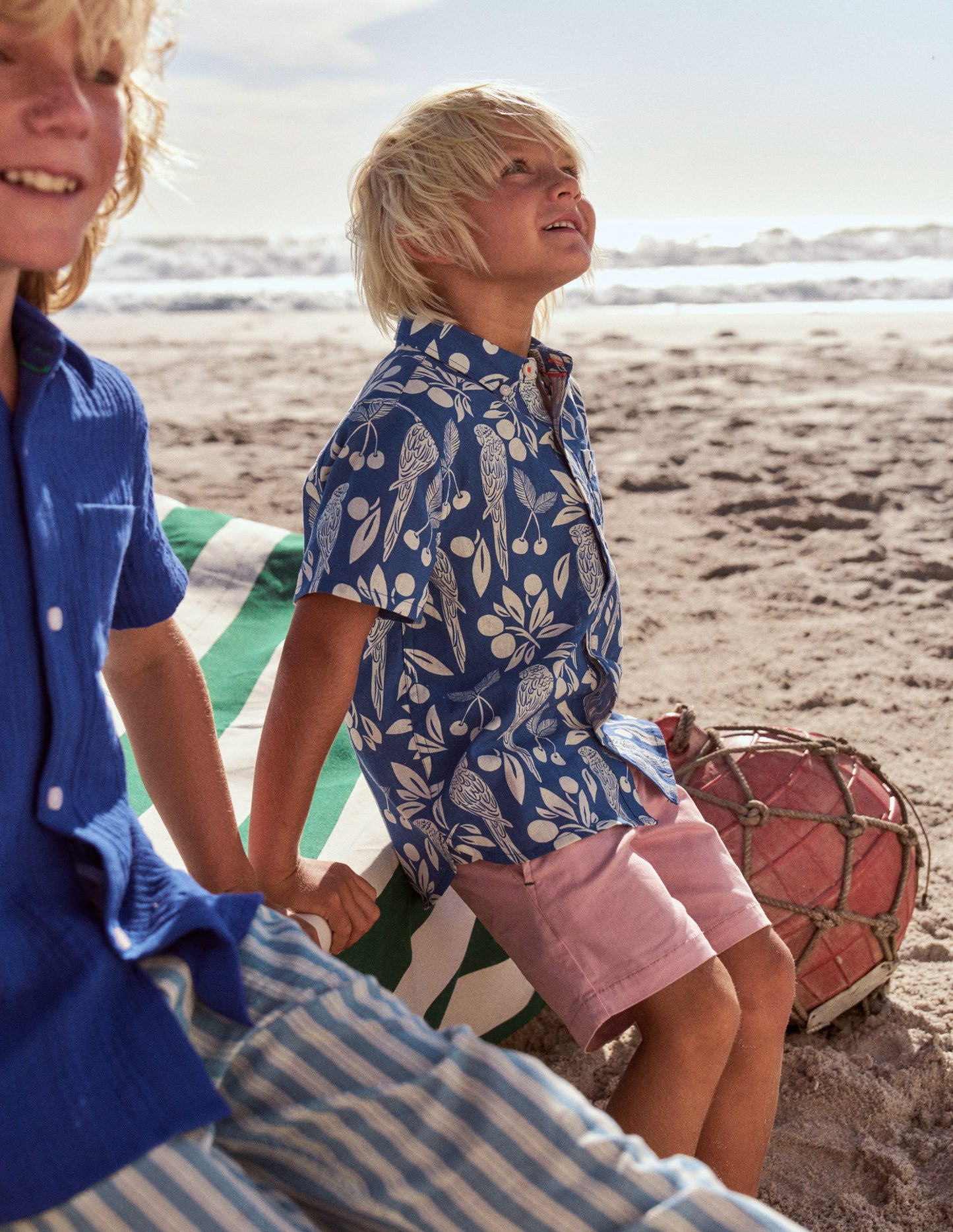 Hemd aus Baumwollleinen-Blau Papagei Palme