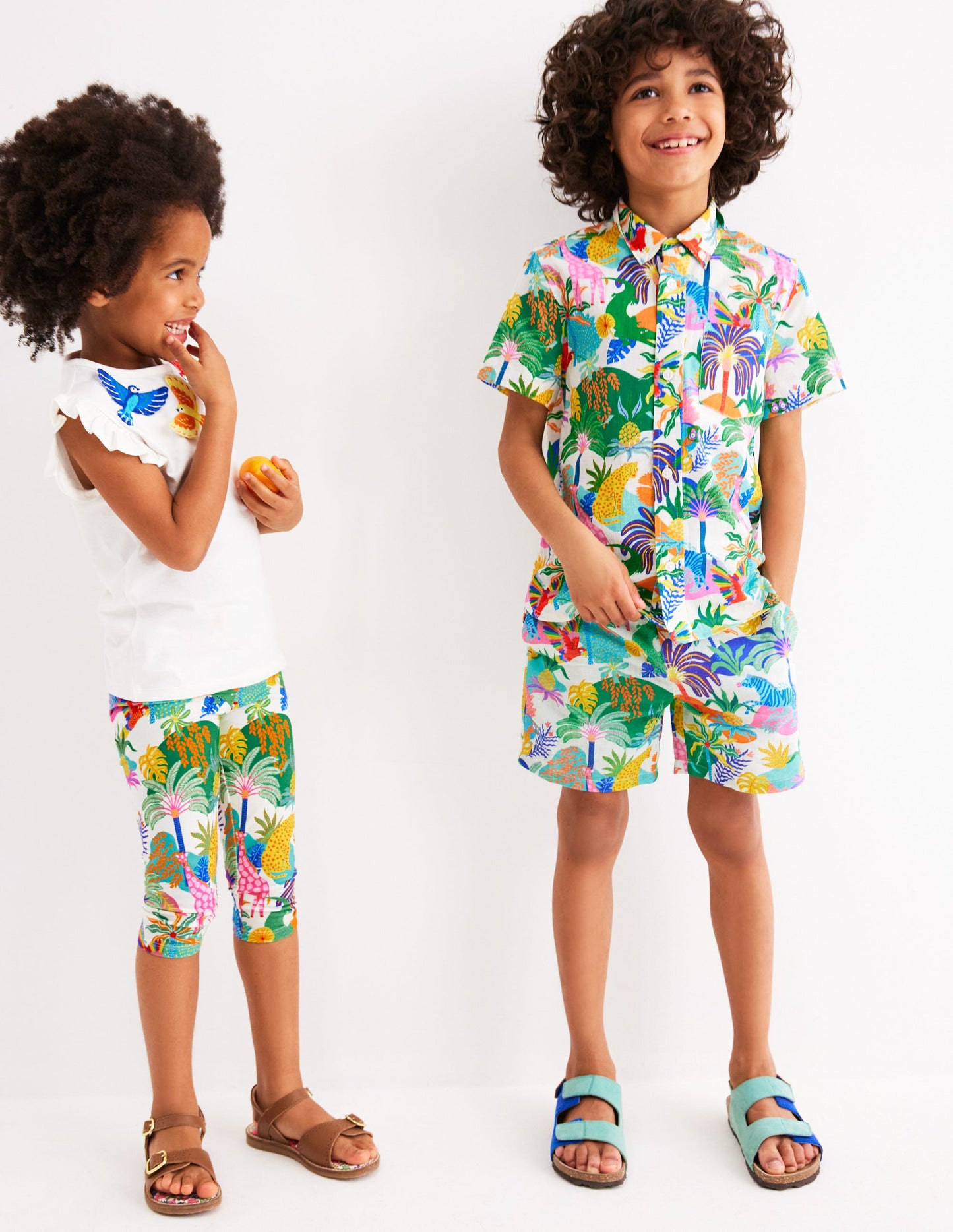 Shorts aus Baumwollleinen-Naturweiß Bunt Dschungel