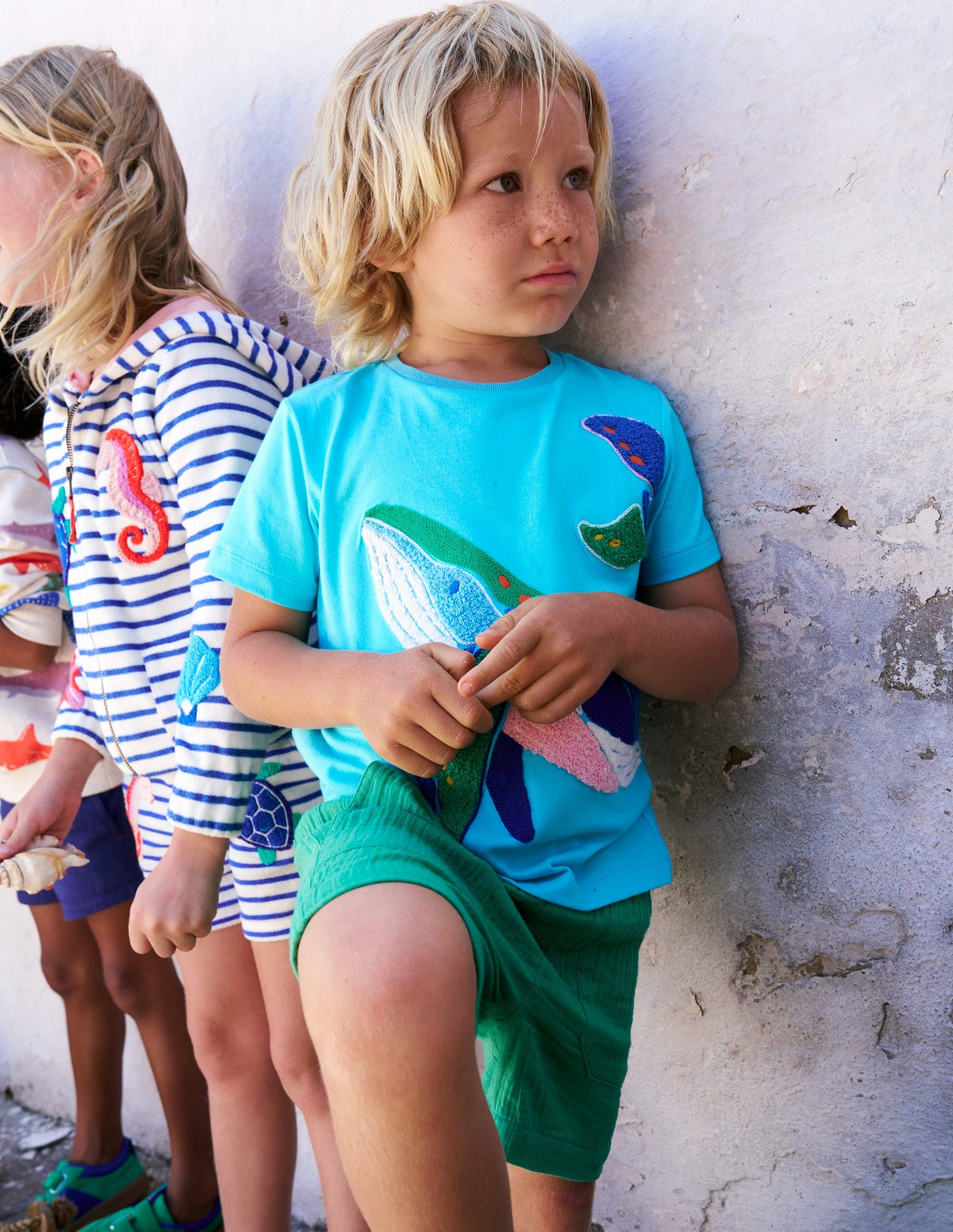 T-Shirt mit Kreuzstich-Karibikblau Wal