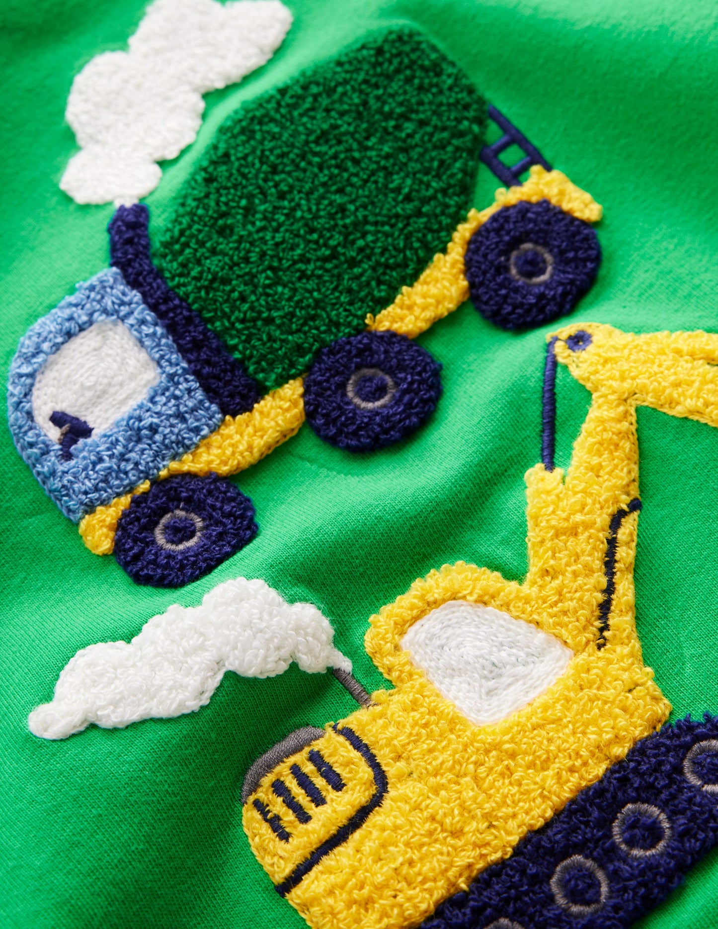 Bouclé-T-Shirt-Grün Baufahrzeuge