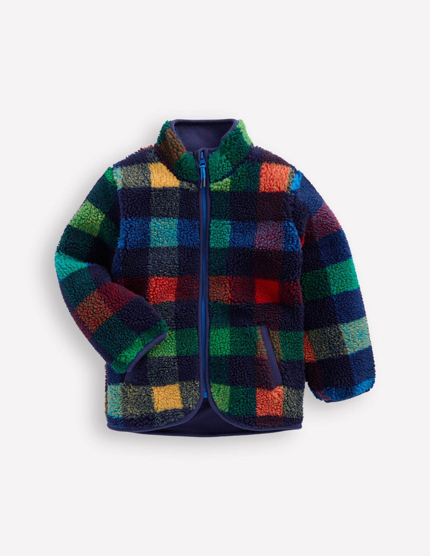 Kuschelige Teddyfell-Jacke-Navy Kariert