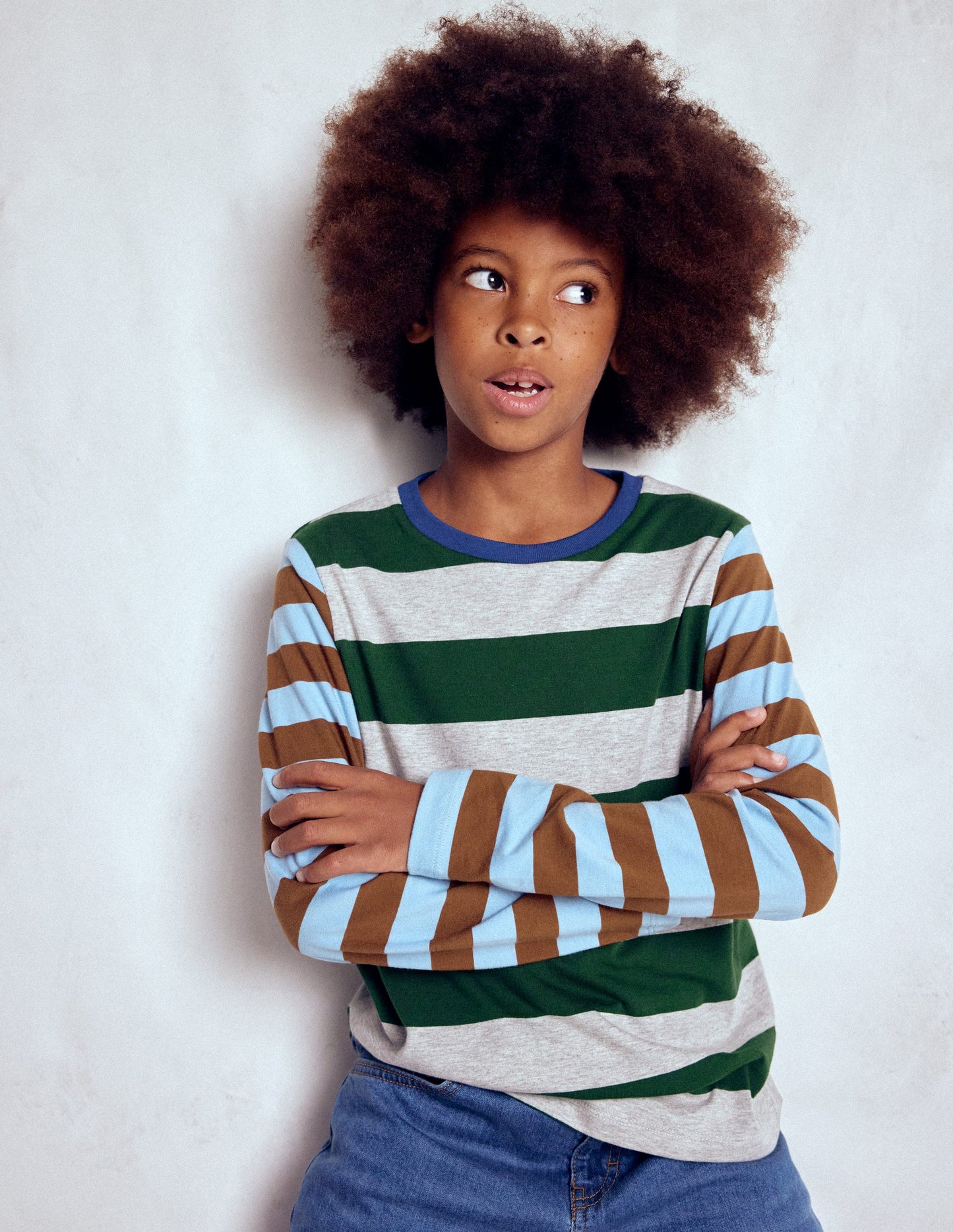 Kuddelmuddel-Langarmshirt-Versetzt bunt gestreift