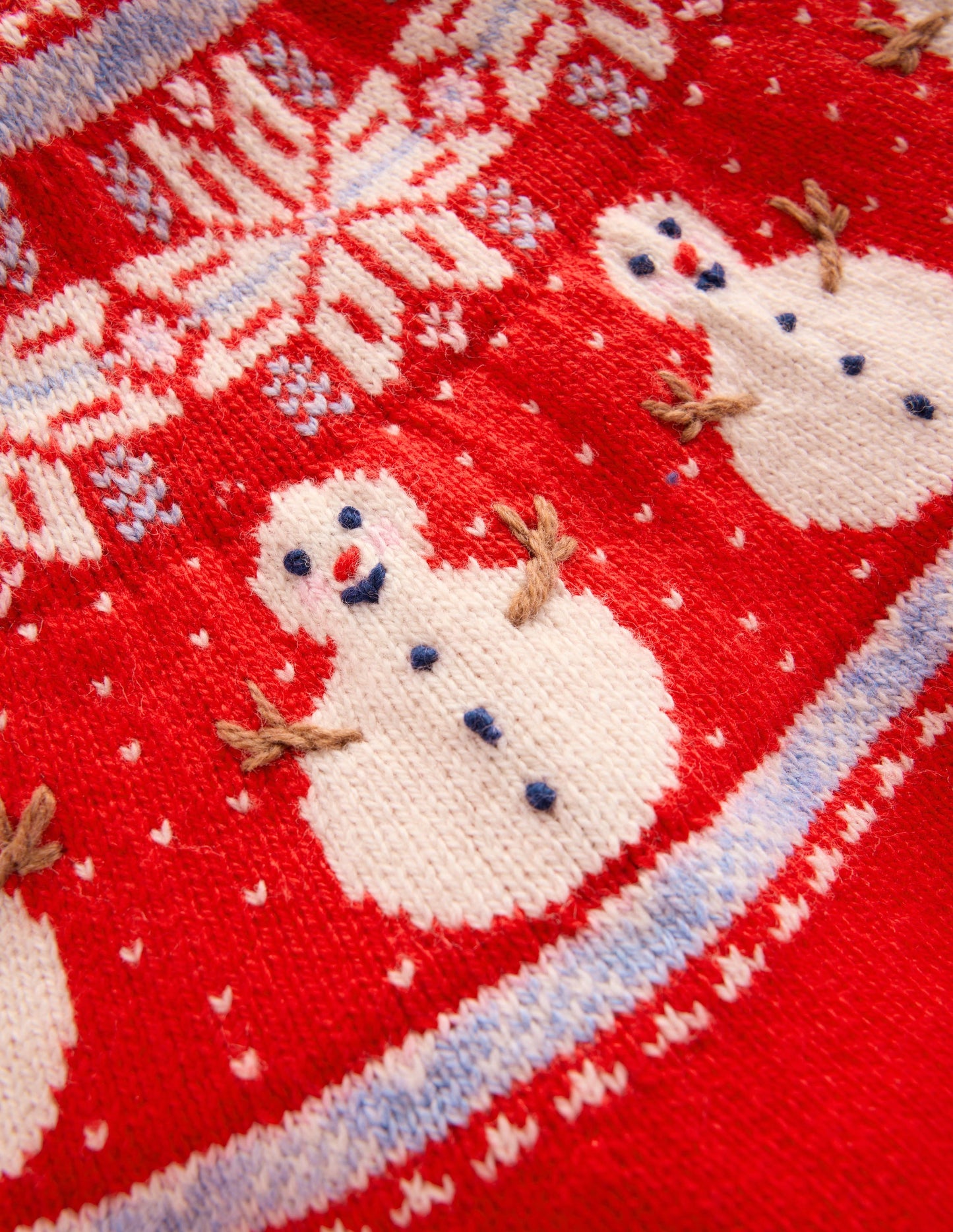 Fair-Isle-Pullover-Mohnblumenrot Schneemänner