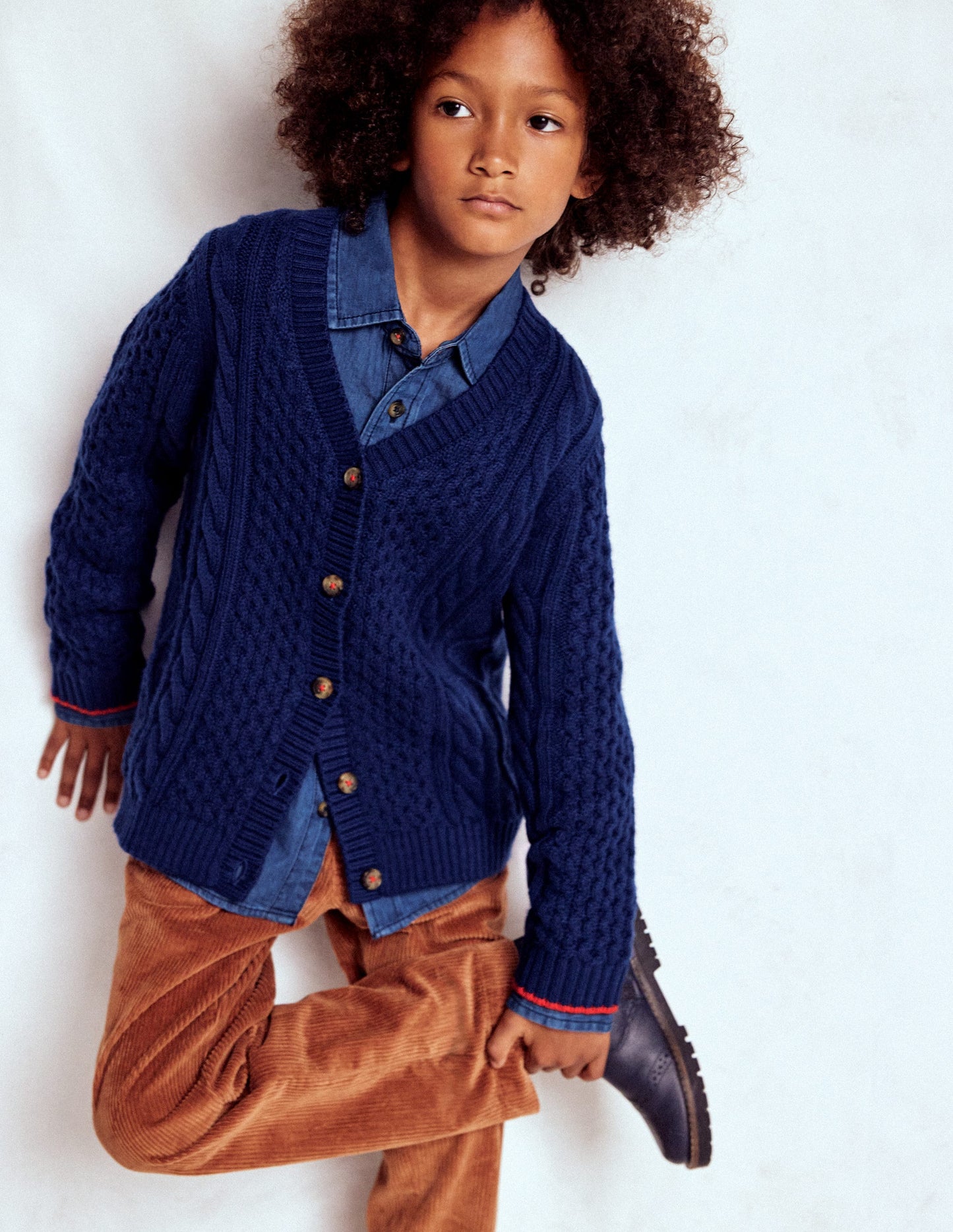 Klassische Strickjacke mit Zopfmuster-Schuluniform-Marineblau