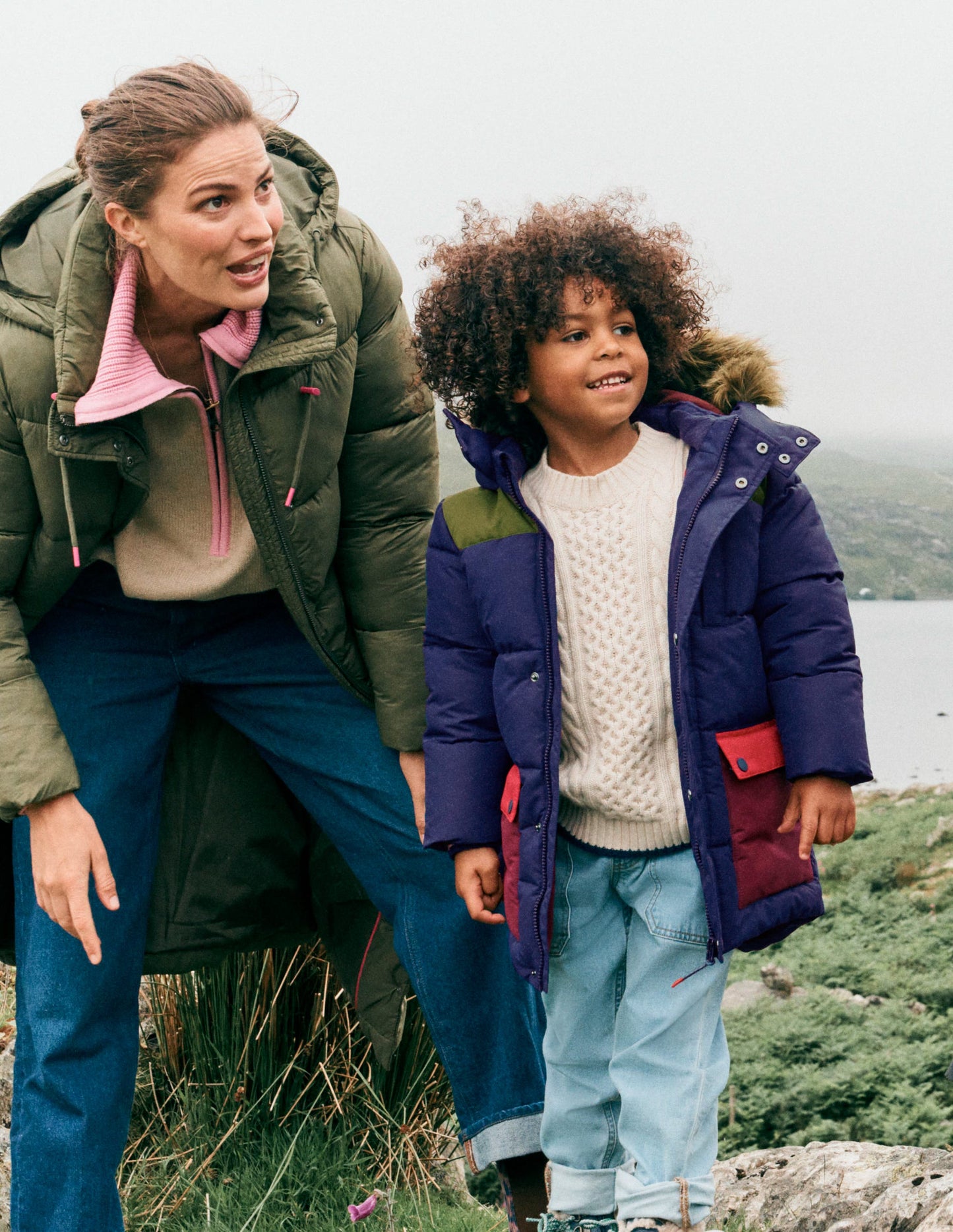 Wattierter Mantel mit Fleecefutter-Ecru/Chalky Pink Stripe