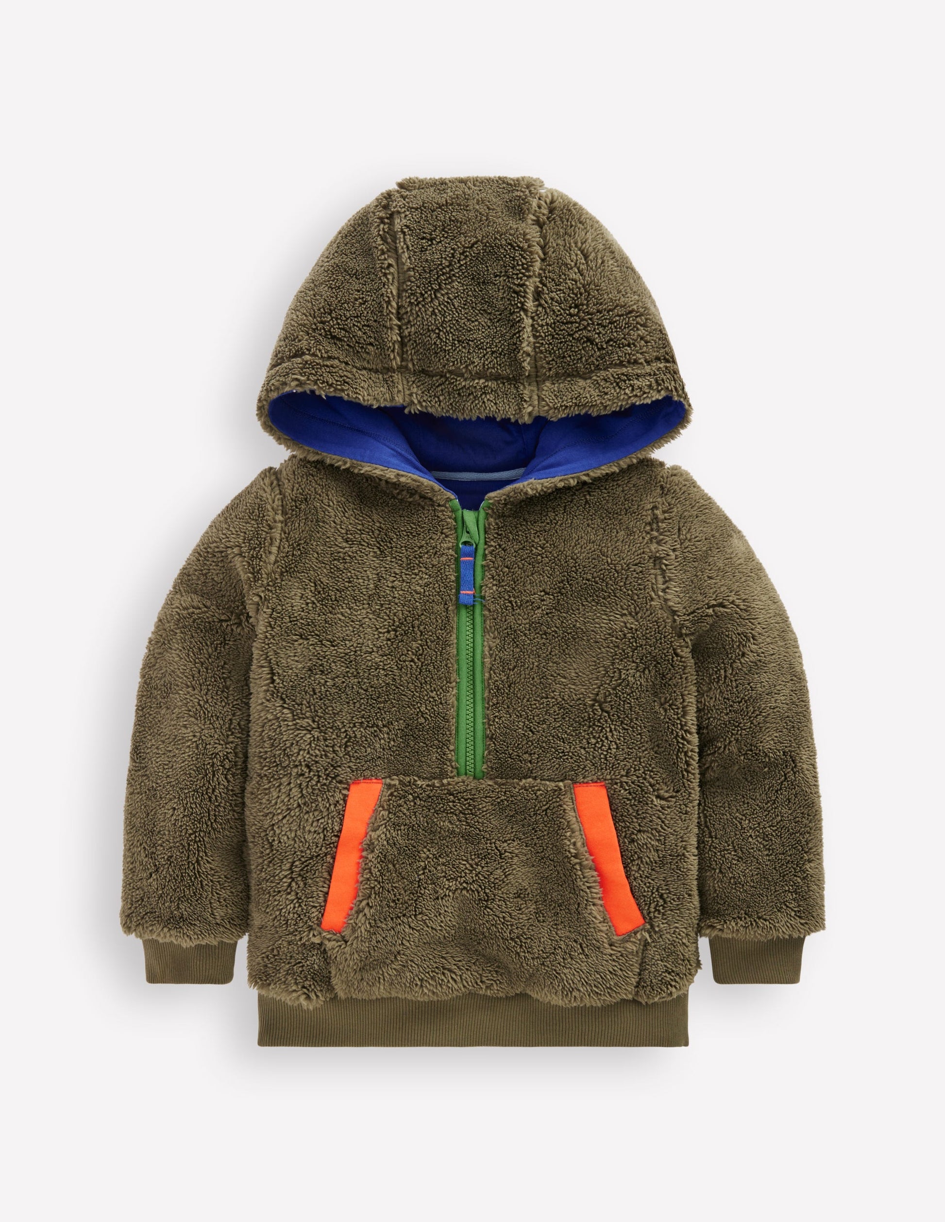 Fleece-Kapuzenjacke mit Halbreißverschluss-Blasses Khaki-1