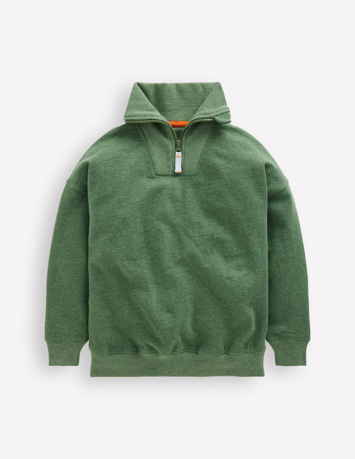 Sweatshirt mit Halbreißverschluss-Grün Meliert