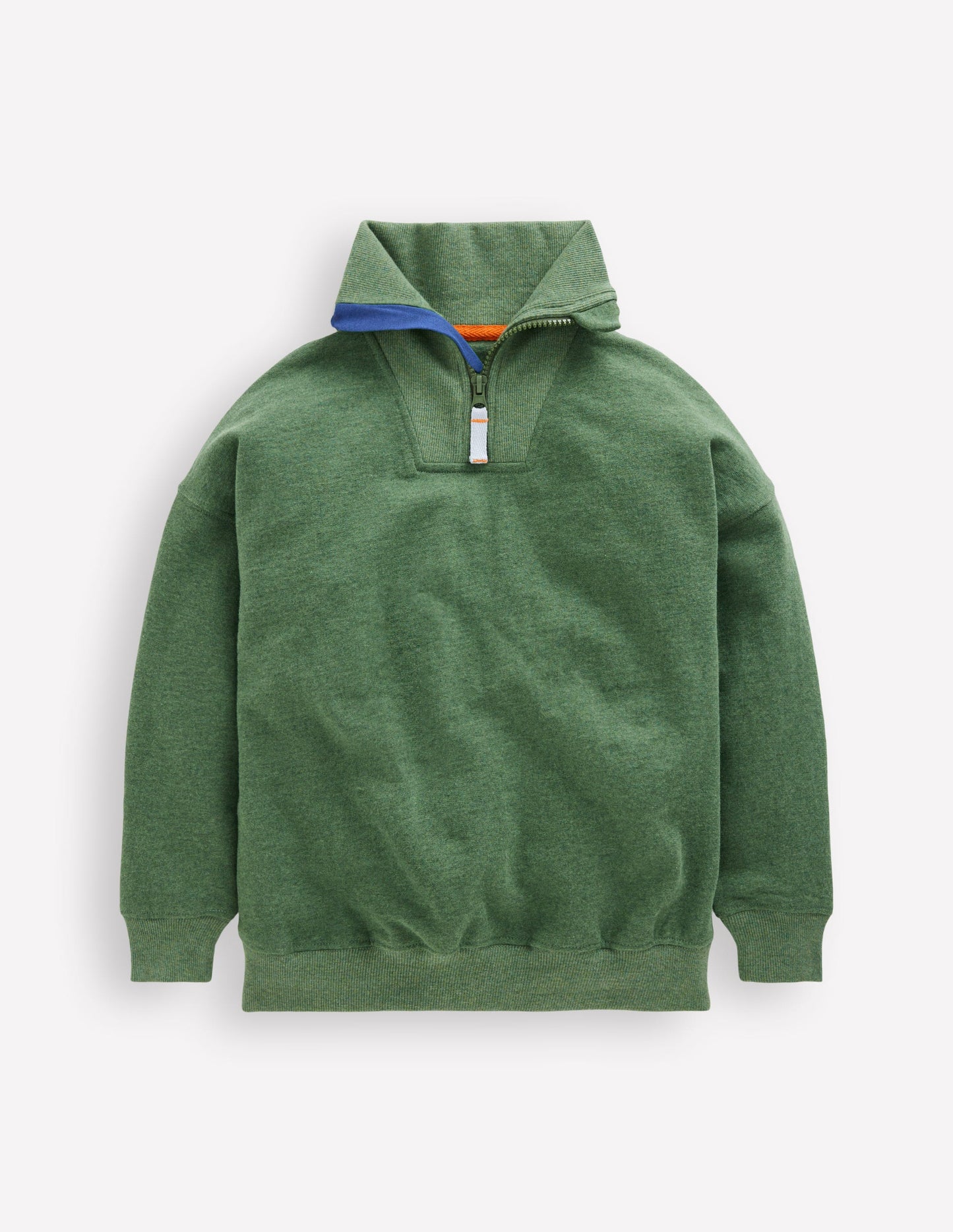 Sweatshirt mit Halbreißverschluss-Grün Meliert