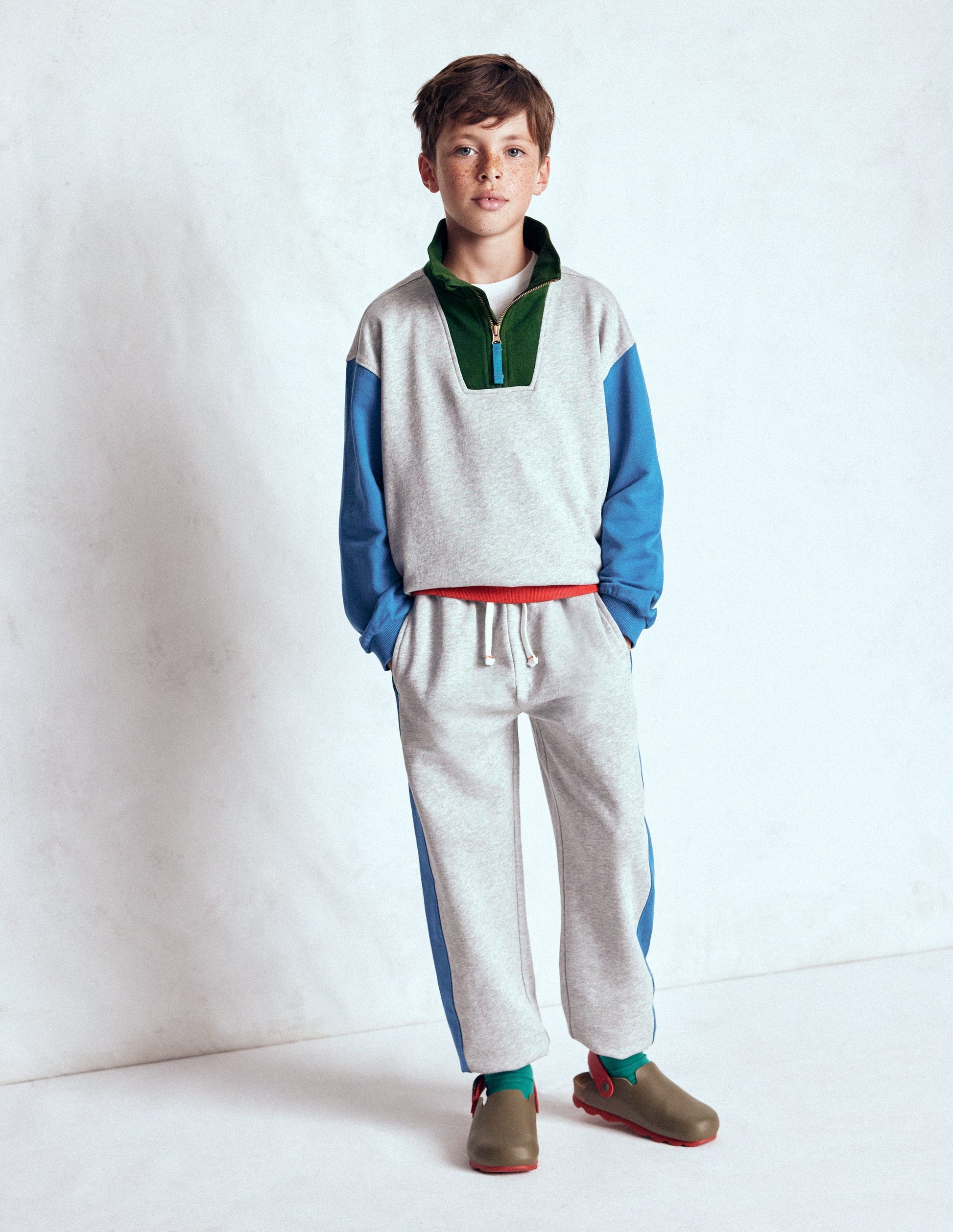 Sweat partiellement zippé-Colourblock gris chiné-1