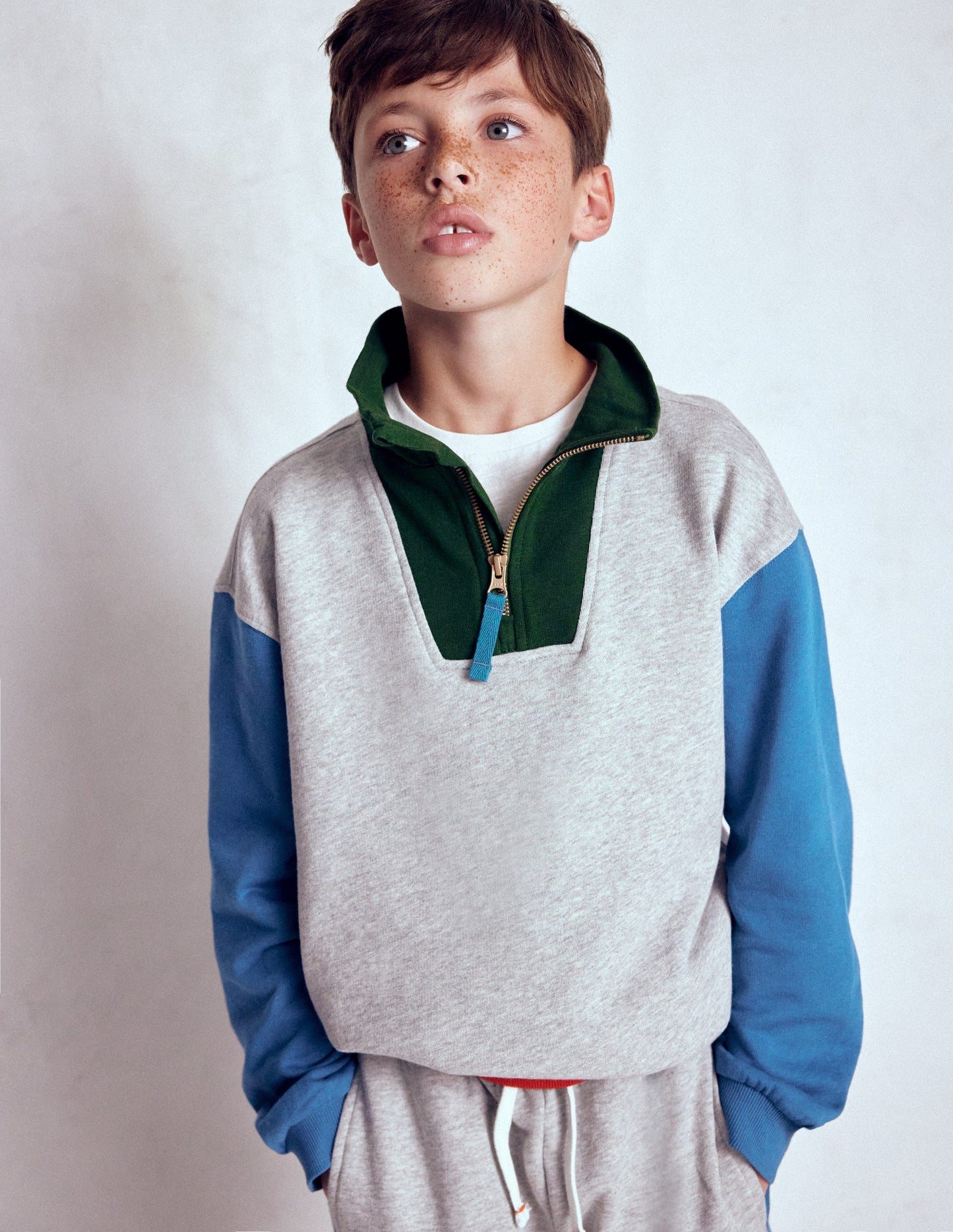 Sweat partiellement zippé-Colourblock gris chiné