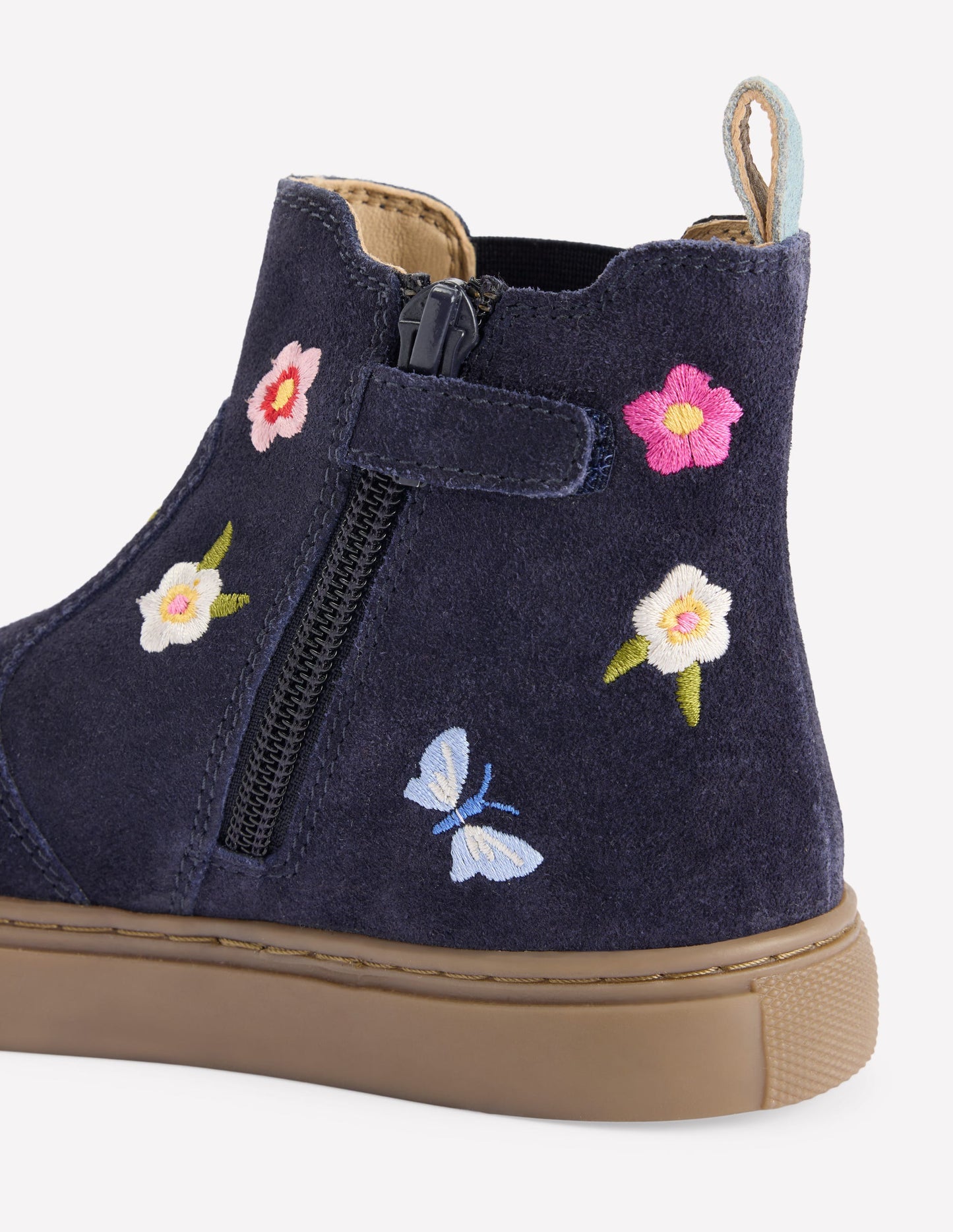 Bestickte Stiefeletten-Marineblau Blumenstickerei