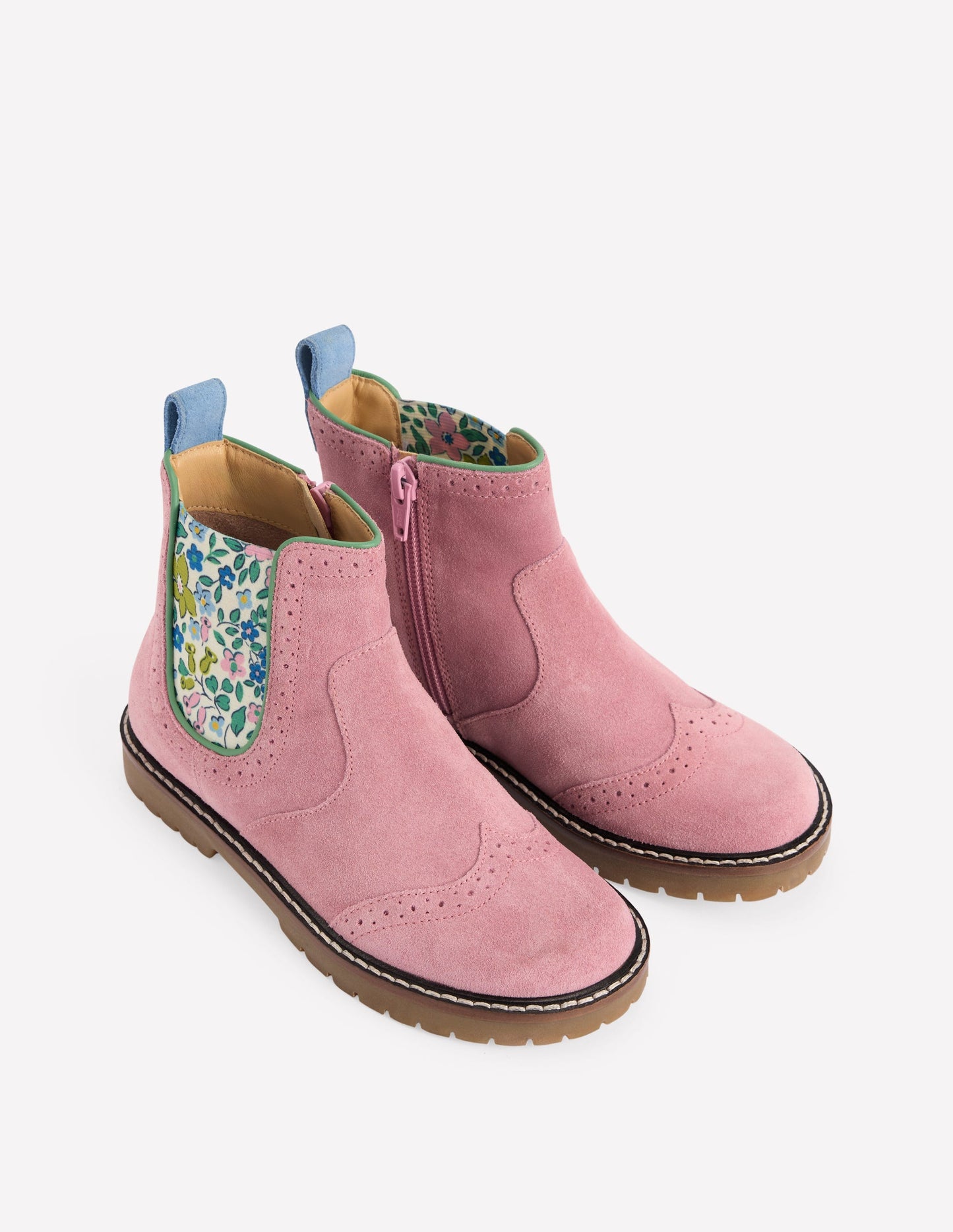 Chelsea-Stiefel aus Leder-Pink Geblümt