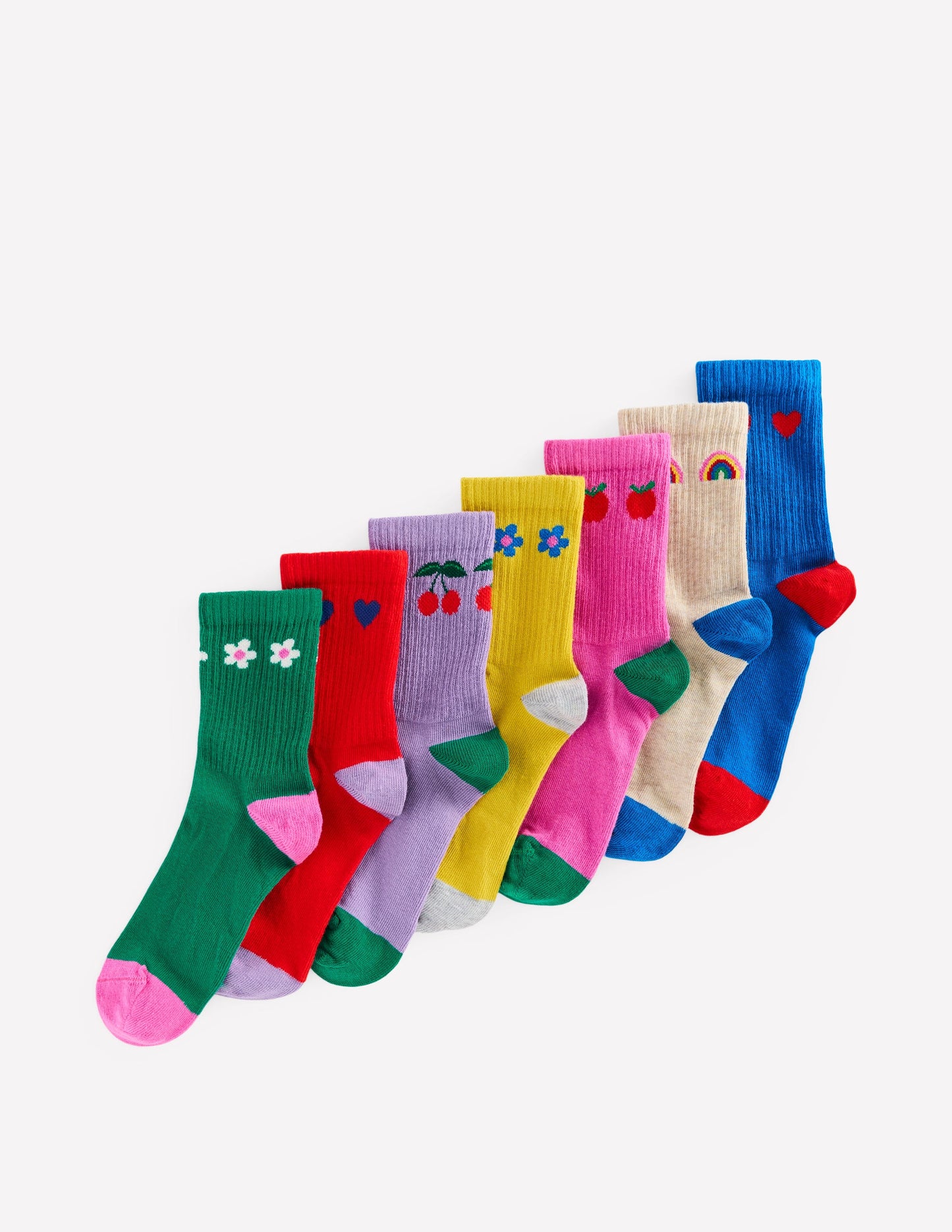 7 paires de chaussettes côtelées-Fleurs/arcs-en-ciel