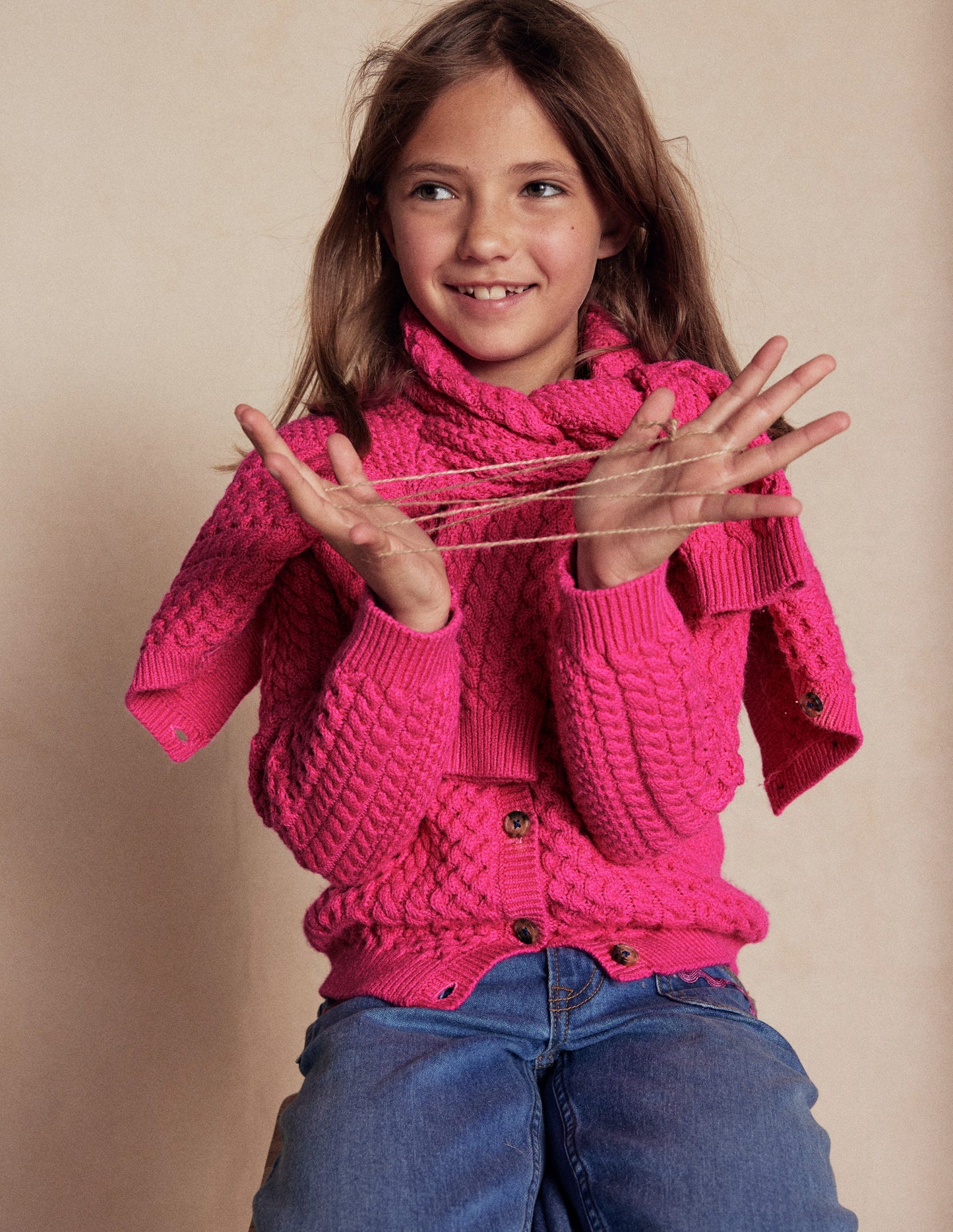 Strickjacke mit Zopfmuster-Himbeerrosa