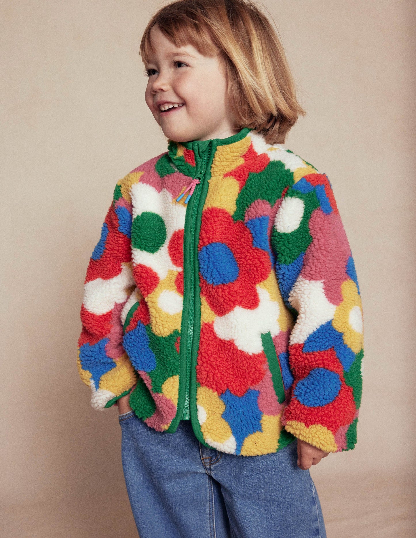 Eden Teddyfelljacke mit durchgehendem Reißverschluss-Bunt Flower Power