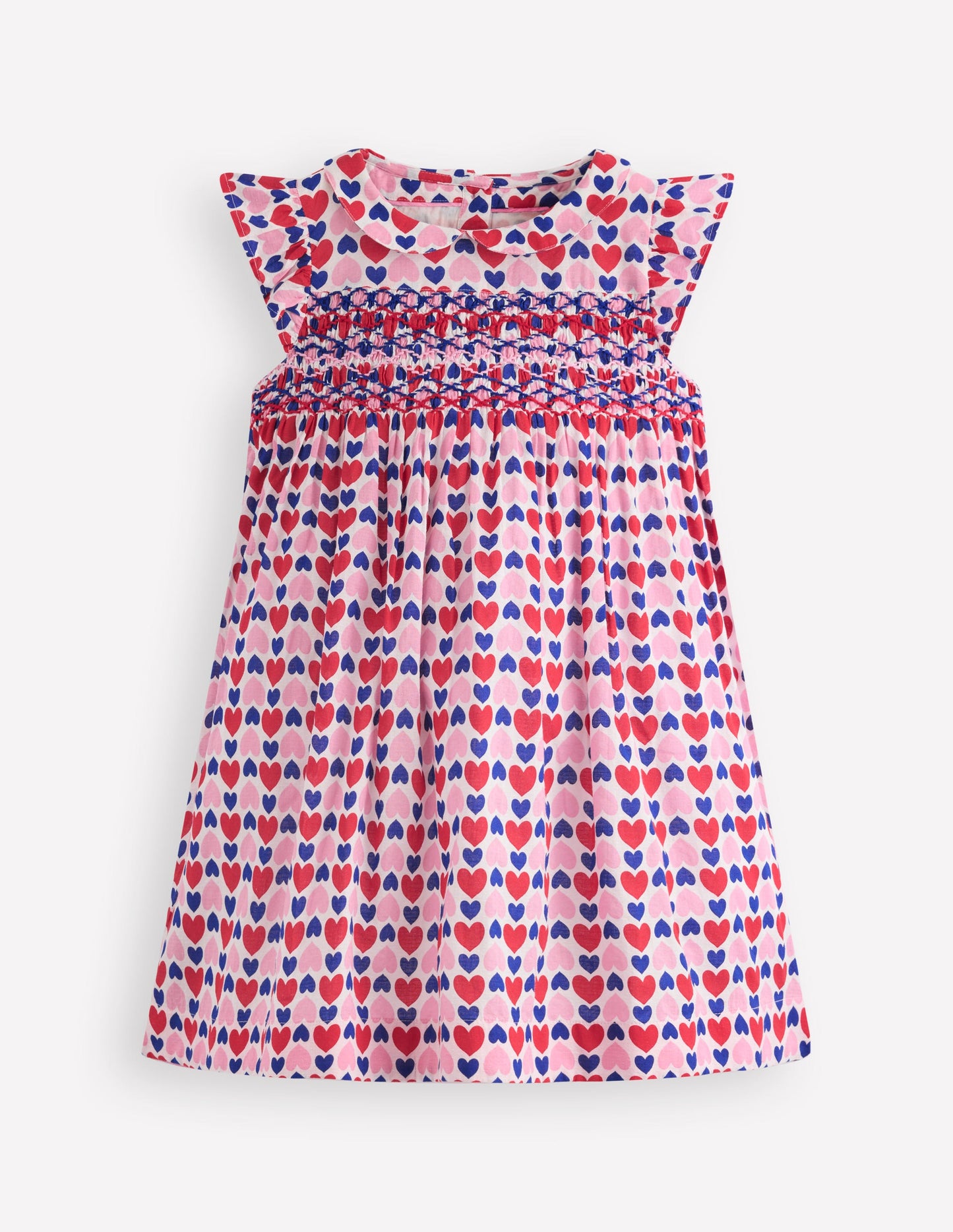 Adeline Gesmoktes Kleid-Mohnblumenrot Geometrisches Herzmuster