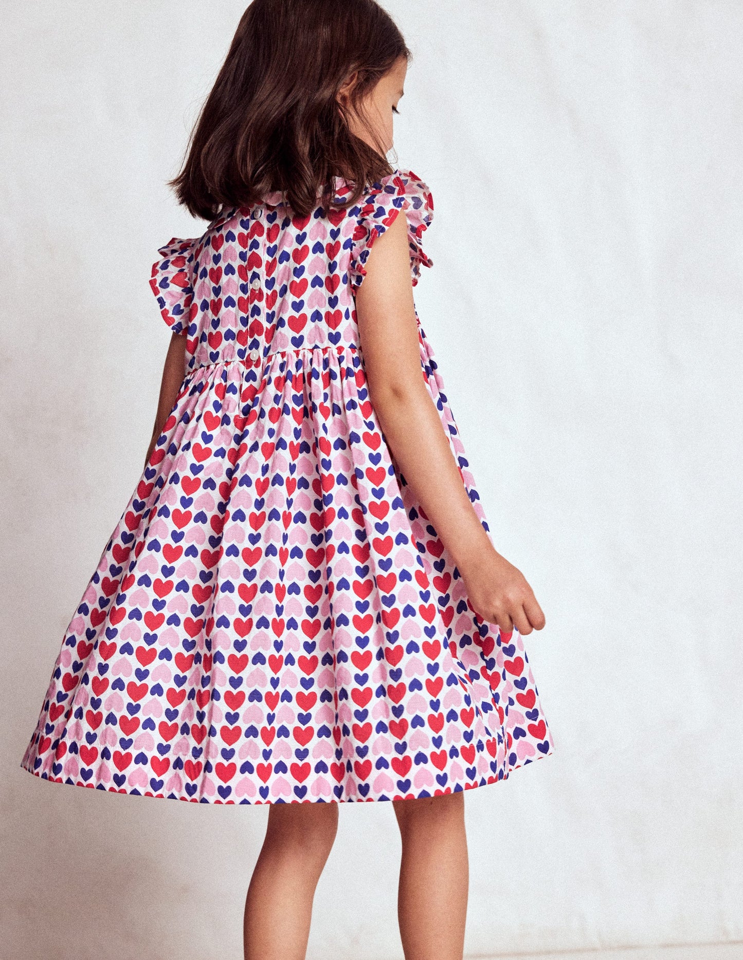 Adeline Gesmoktes Kleid-Mohnblumenrot Geometrisches Herzmuster