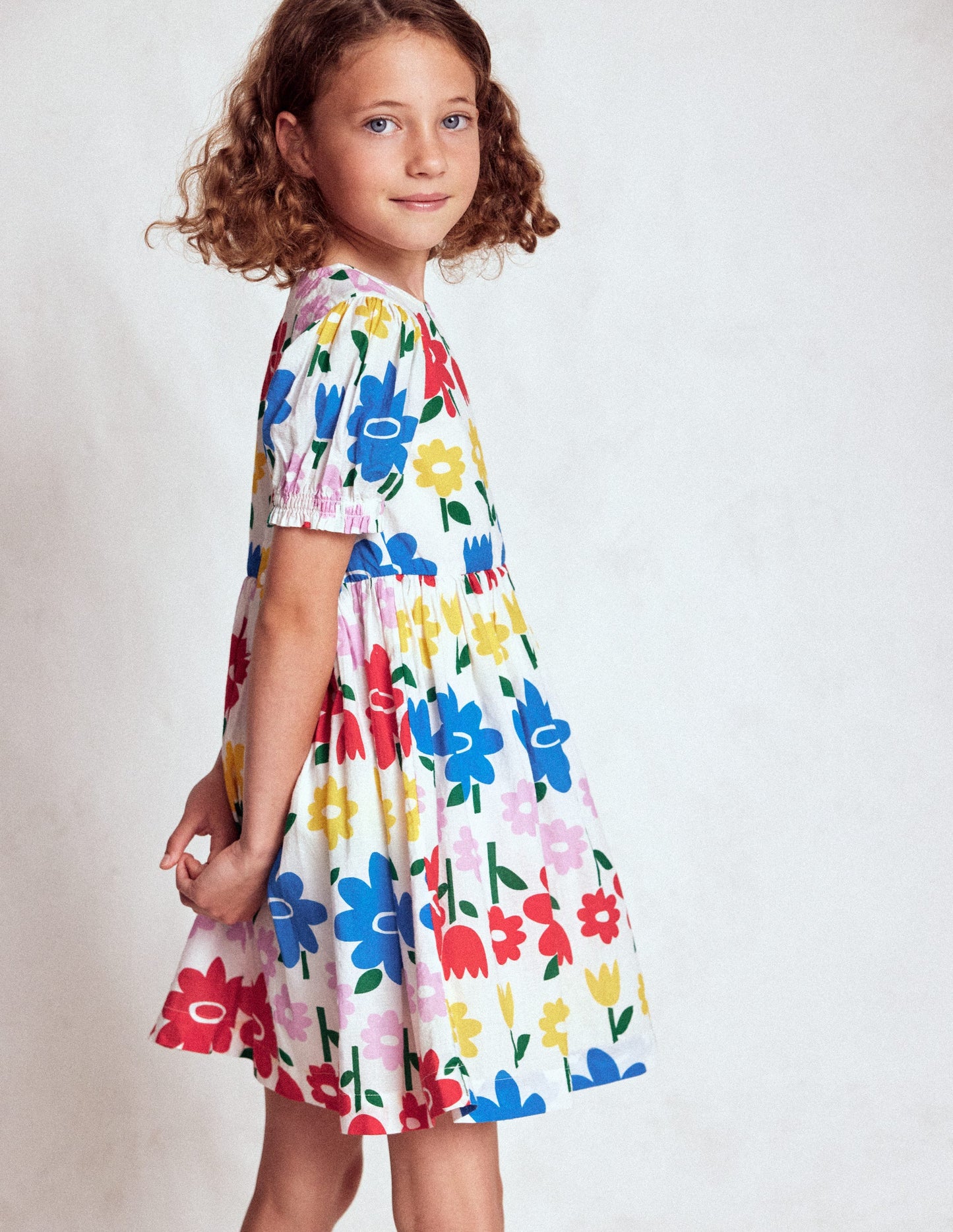 Madeline Gewebtes Kleid-Bunt Regenbogen Blume