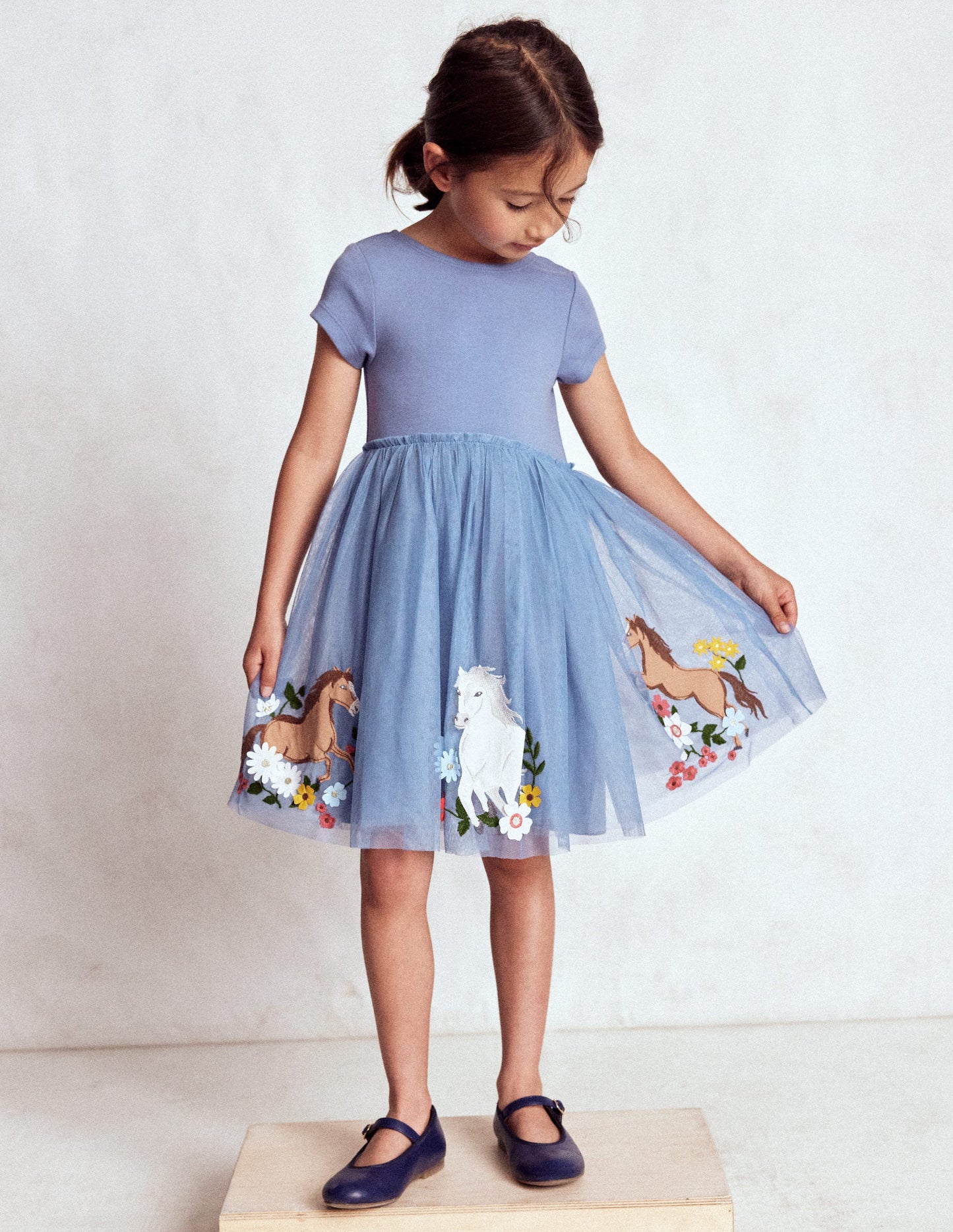 Robe Ami en tulle à appliqué-Chevaux bleu clair
