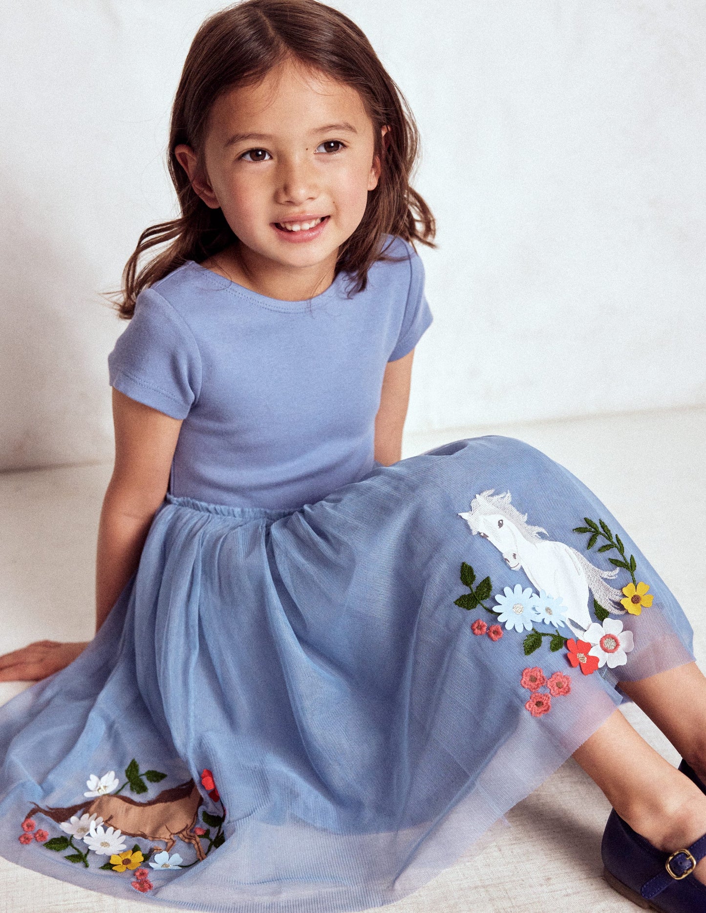 Robe Ami en tulle à appliqué-Chevaux bleu clair