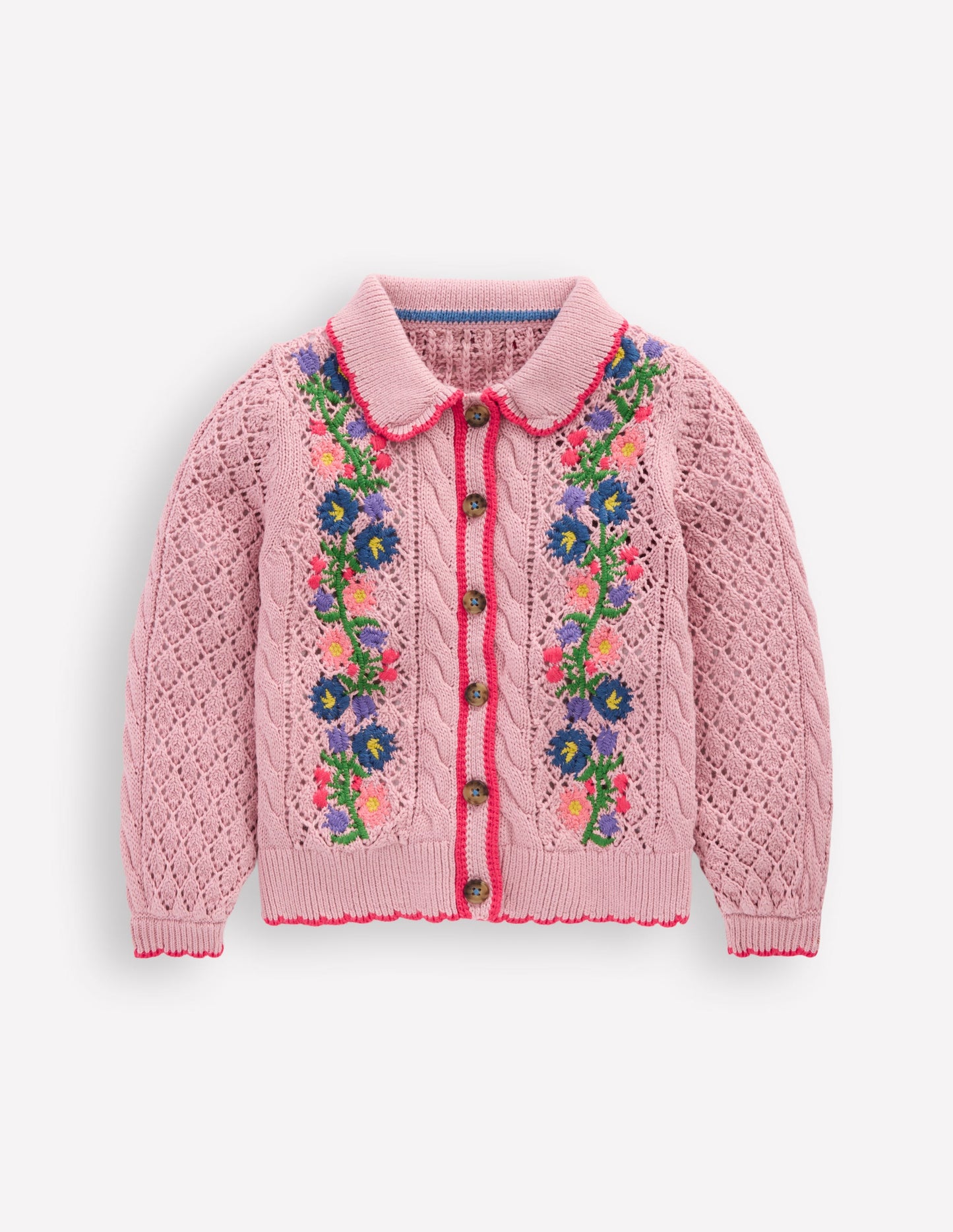 Bestickte Baumwoll-Strickjacke-Vintage-Rosa