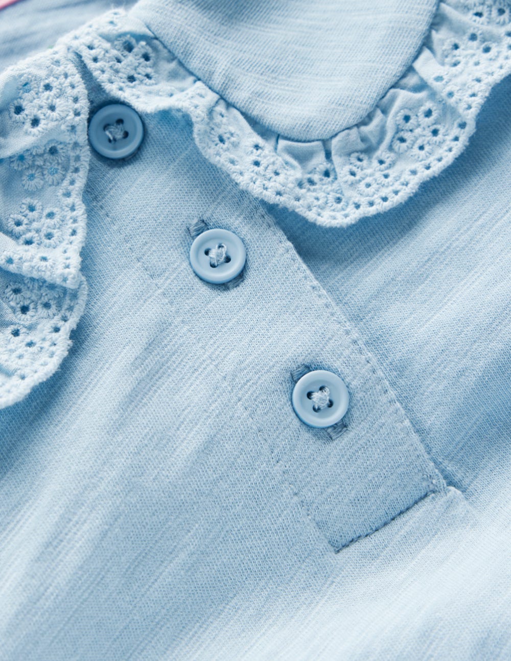 Flammgarn-Oberteil mit Kragen-Vintage Blau