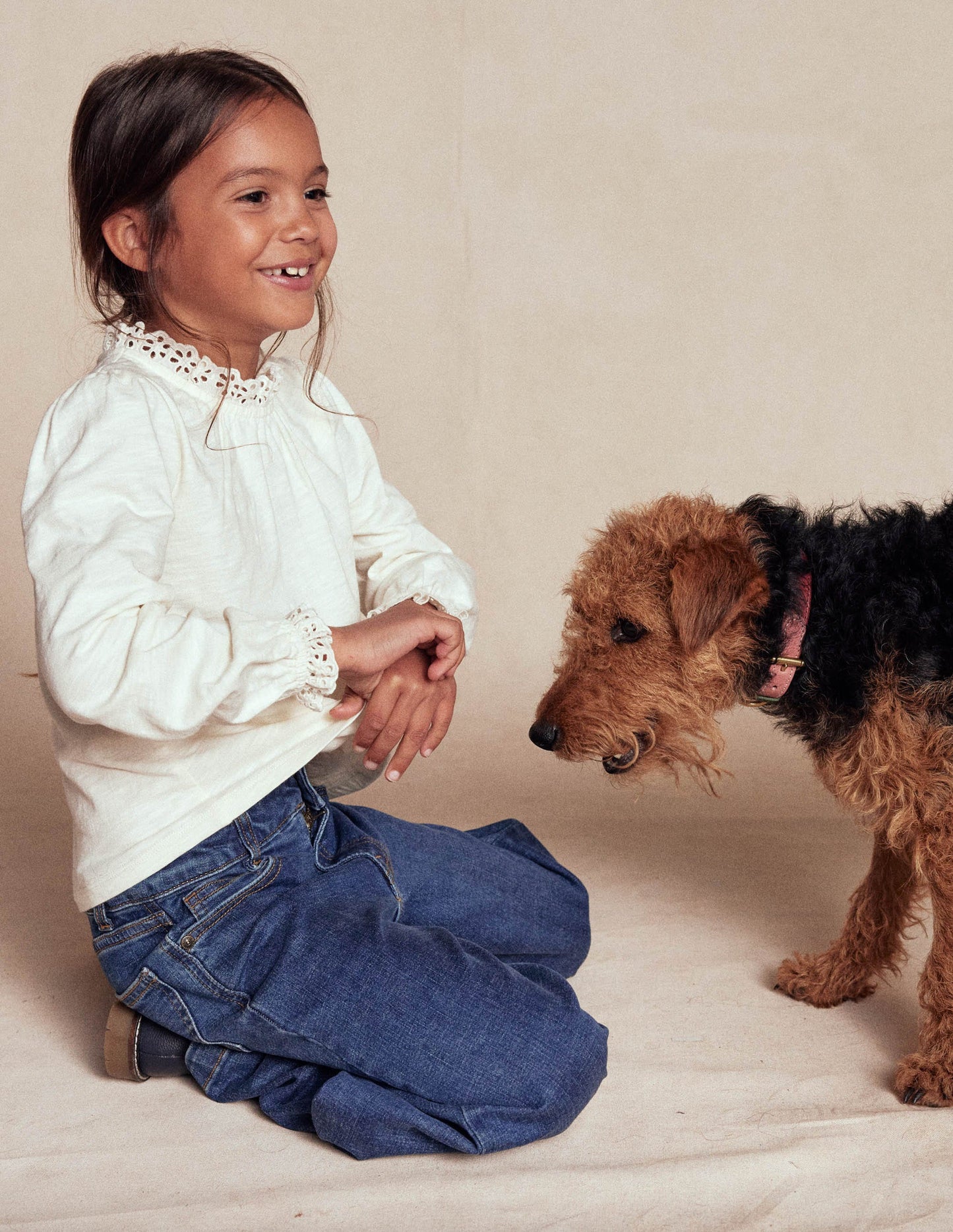 Jerseyoberteil mit Lochstickerei-Sanftes Naturweiß