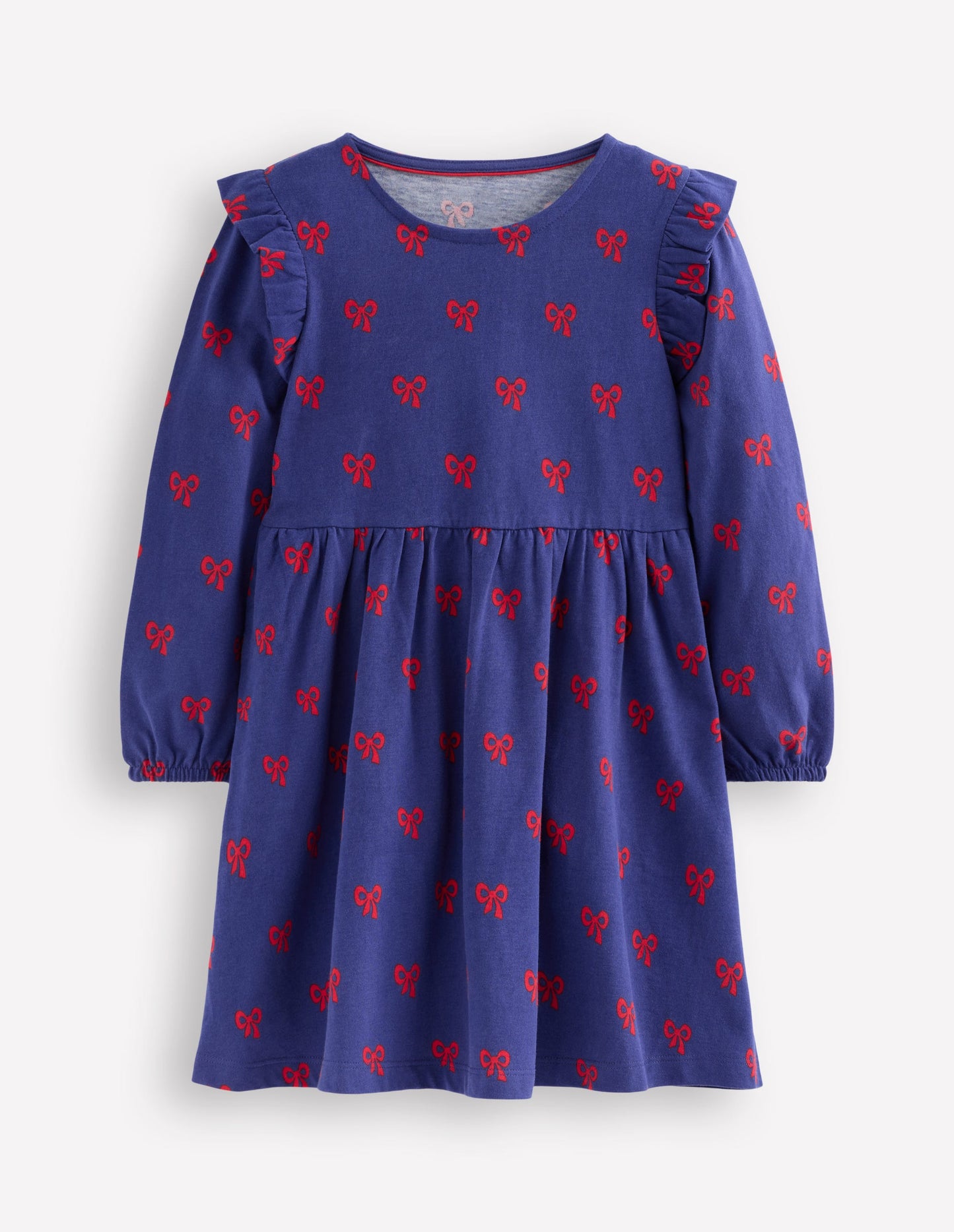 Posie Long Sleeve Jersey Dress-Starboard Blue Tiny Bows