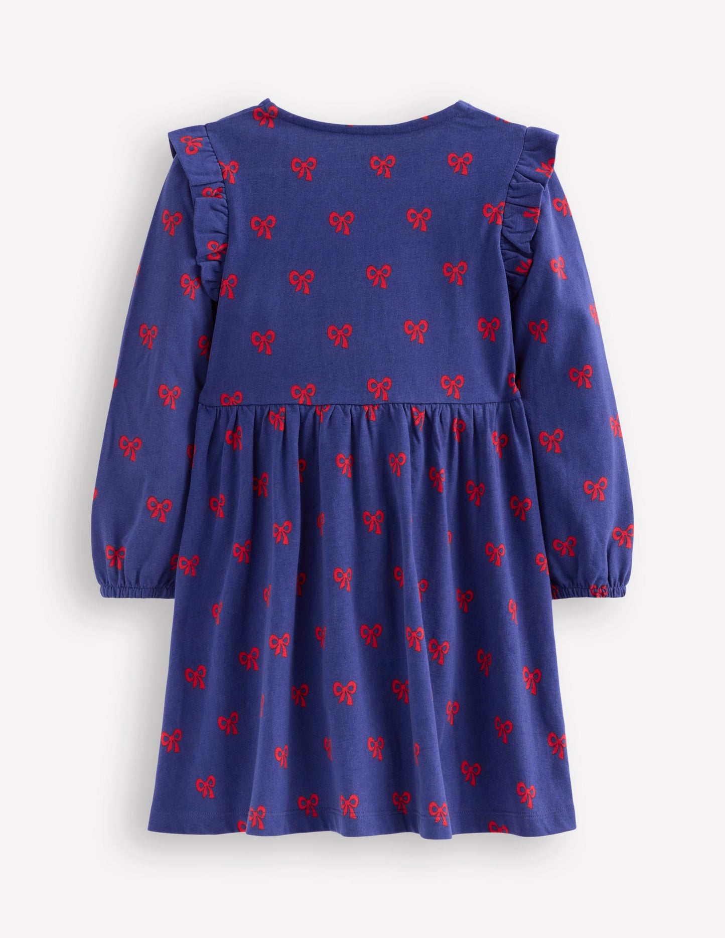 Posie Long Sleeve Jersey Dress-Starboard Blue Tiny Bows