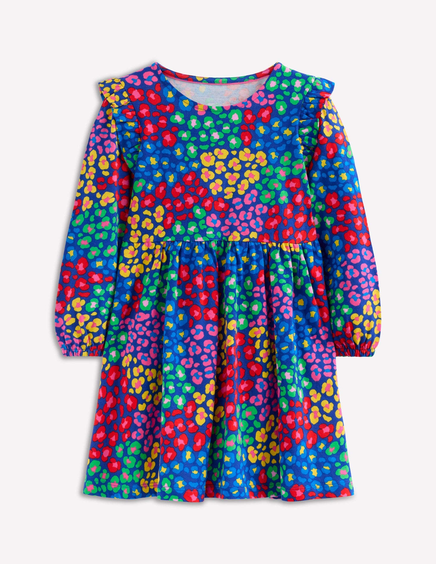 Posie Long Sleeve Jersey Dress-Bright Blue Rainbow Leopard