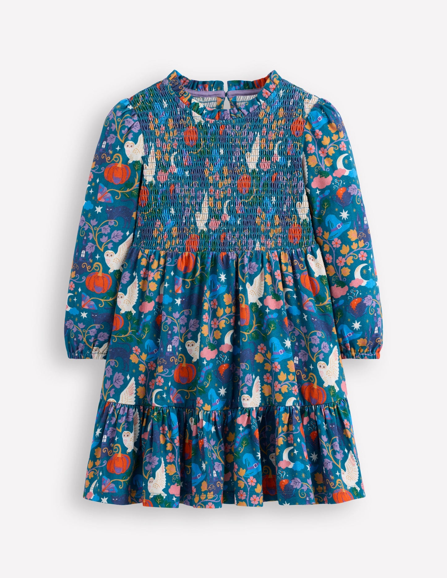 Aurora Langärmliges Kleid-Tiefseeblau Gruselmotive