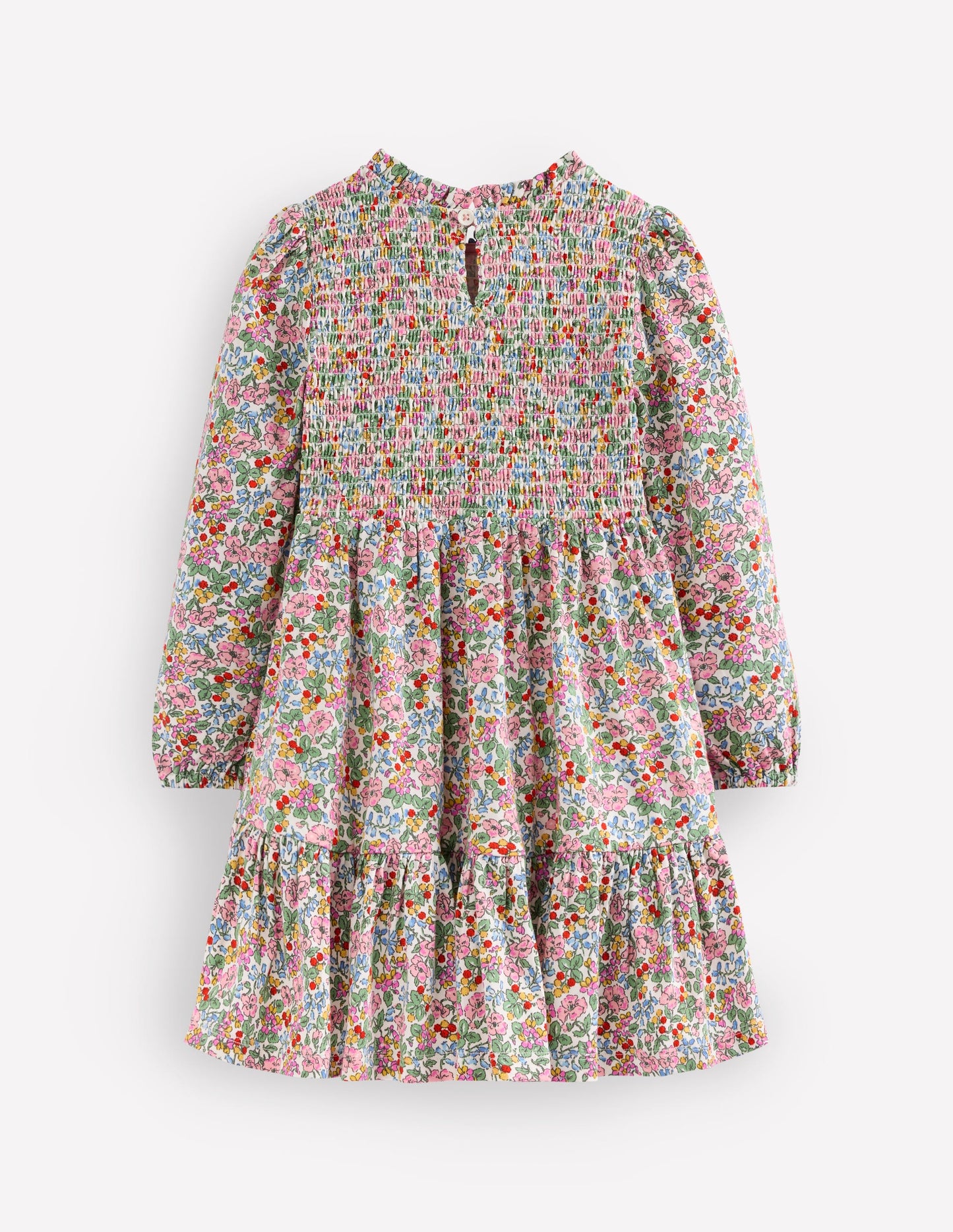 Aurora Langärmliges Kleid-Weiches Naturweiß Beere Blumenmuster