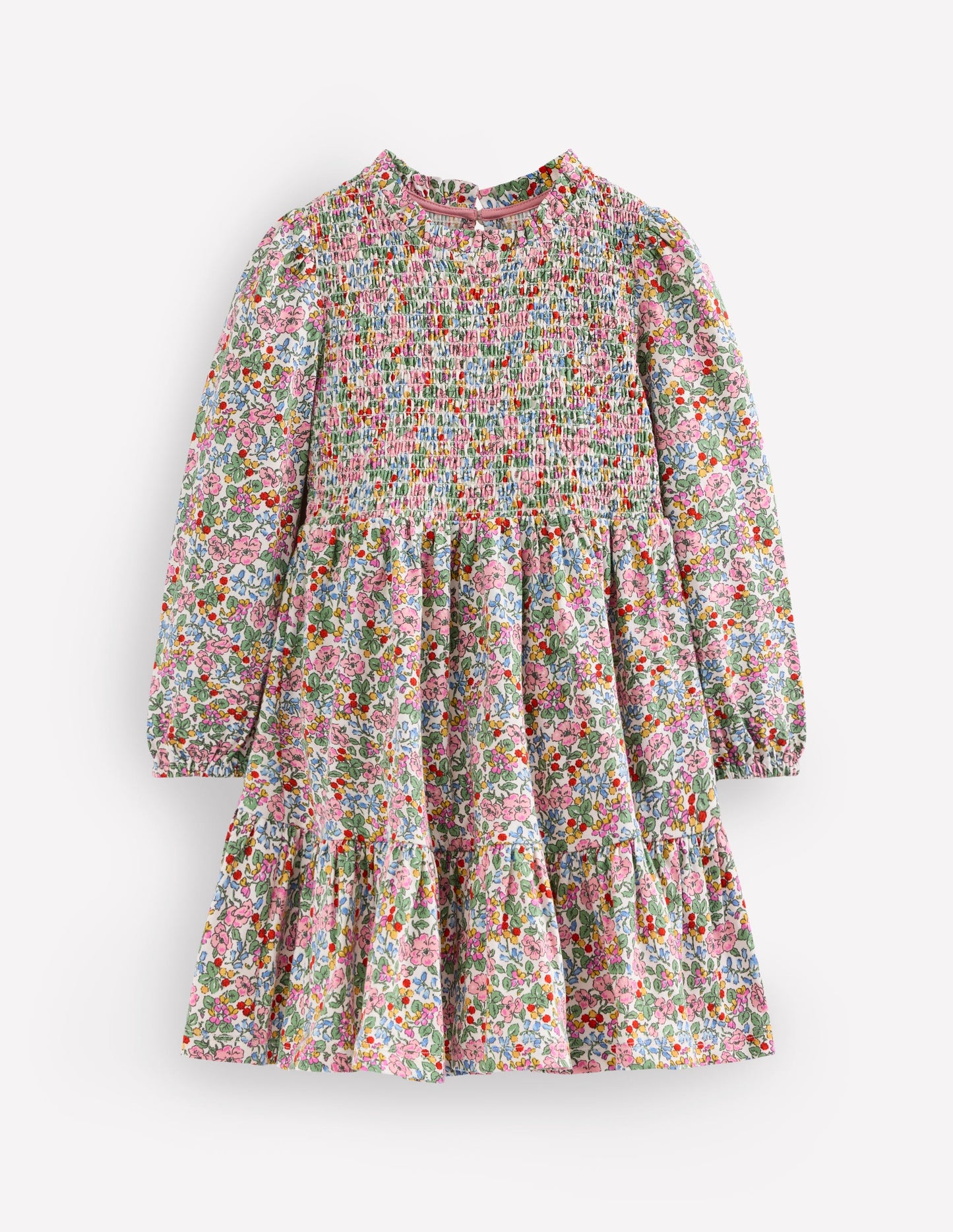 Aurora Langärmliges Kleid-Weiches Naturweiß Beere Blumenmuster