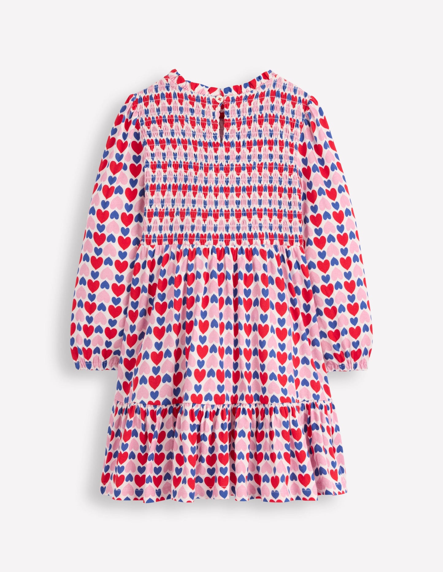 Aurora Langärmliges Kleid-Mohnblumenrot Geometrisches Herzmuster