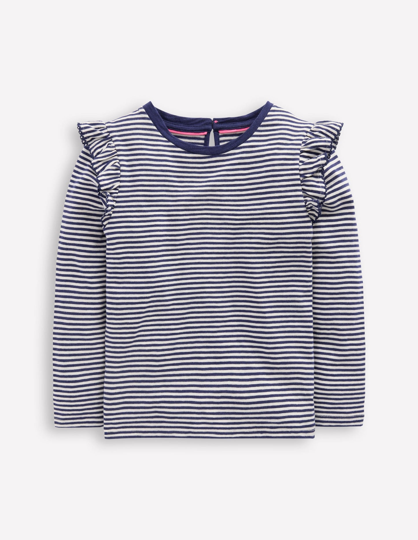 Oberteil aus Flammgarn mit Rüschenärmeln-Sanftes Naturweiß/Schuluniform-Marineblau