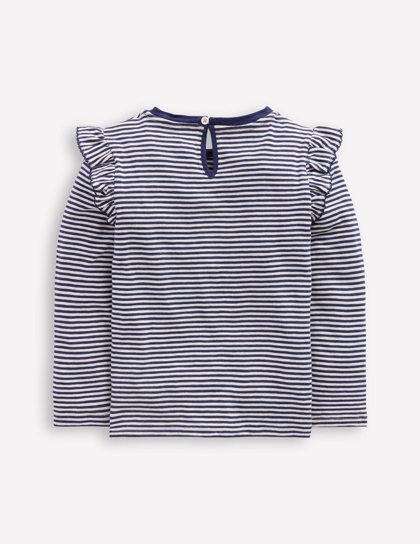 Oberteil aus Flammgarn mit Rüschenärmeln-Sanftes Naturweiß/Schuluniform-Marineblau
