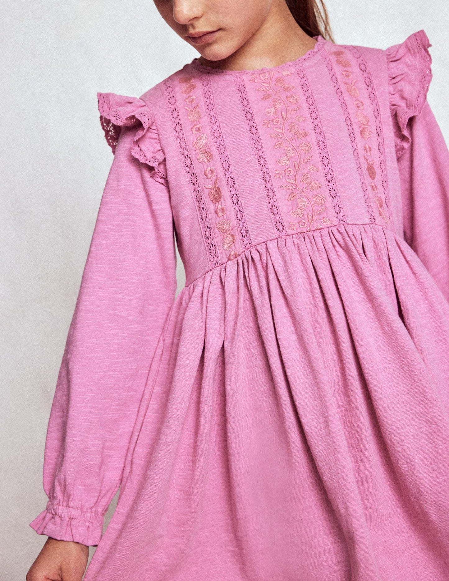 Jerseykleid mit Spitzenbesatz-Kirschblütenrosa