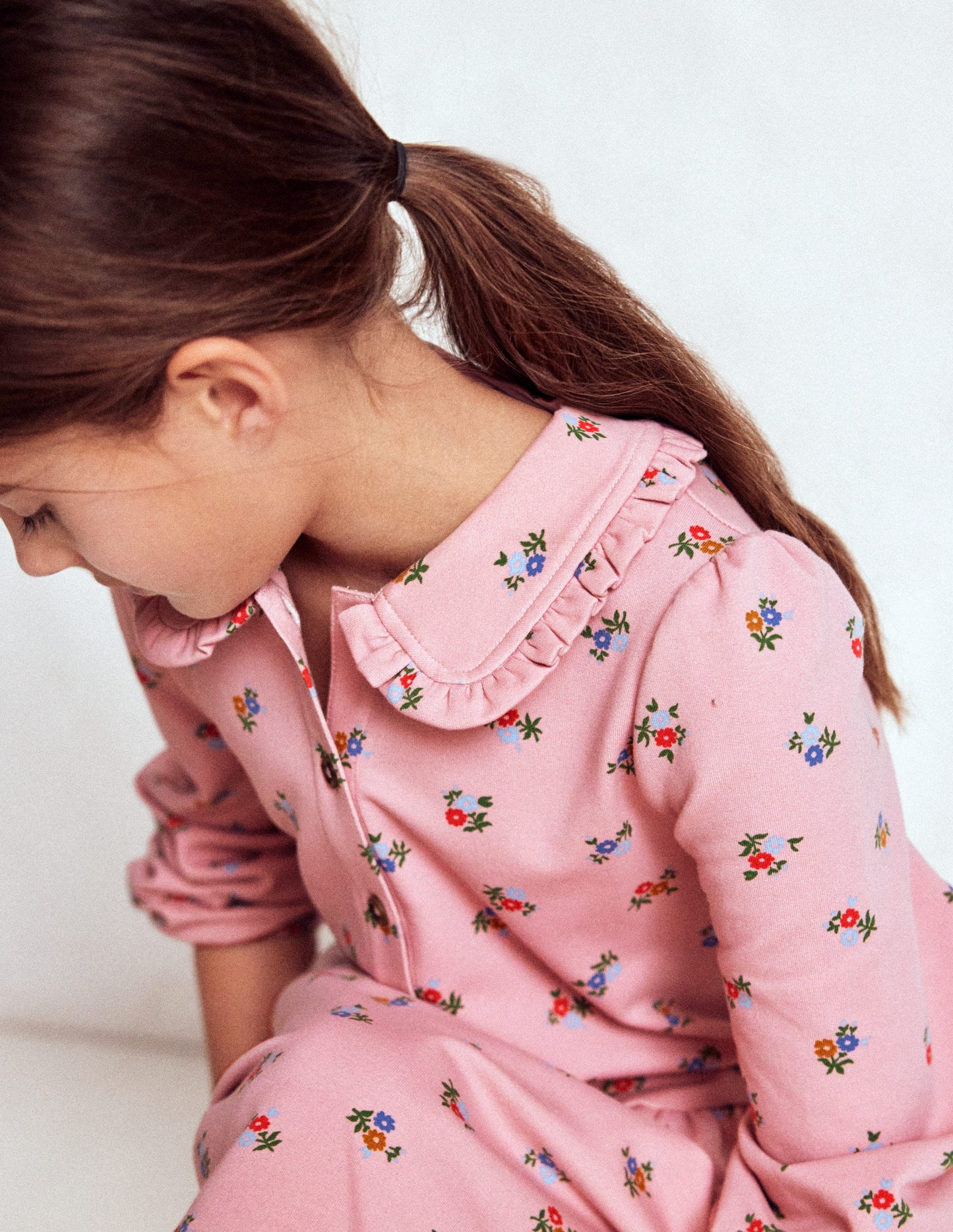 Kuscheliges Jersey-Hemdblusenkleid-Vintage-Rosa Blümchenmuster