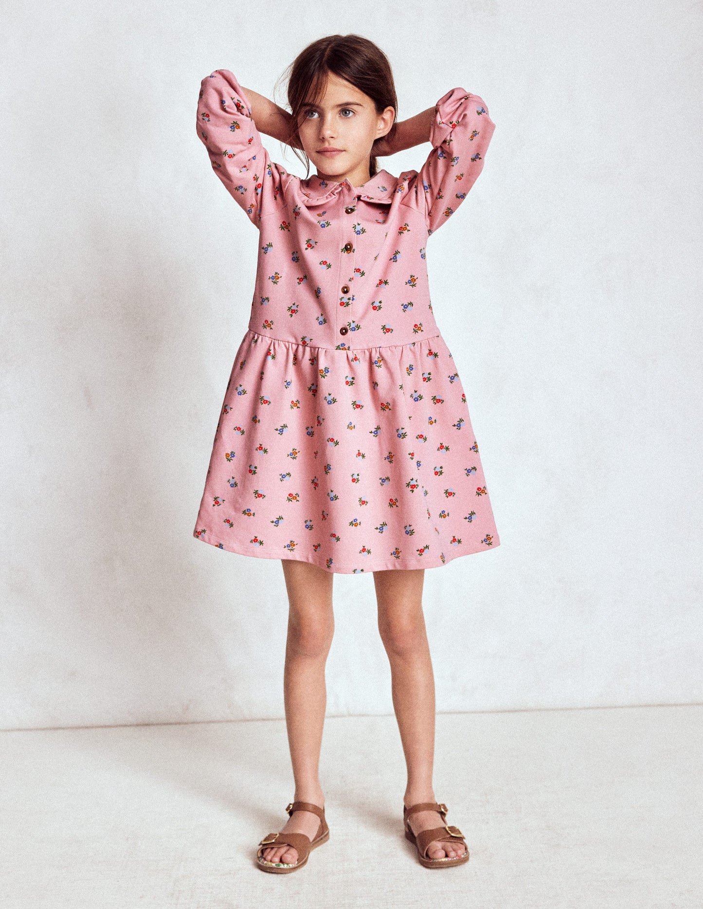Kuscheliges Jersey-Hemdblusenkleid-Vintage-Rosa Blümchenmuster